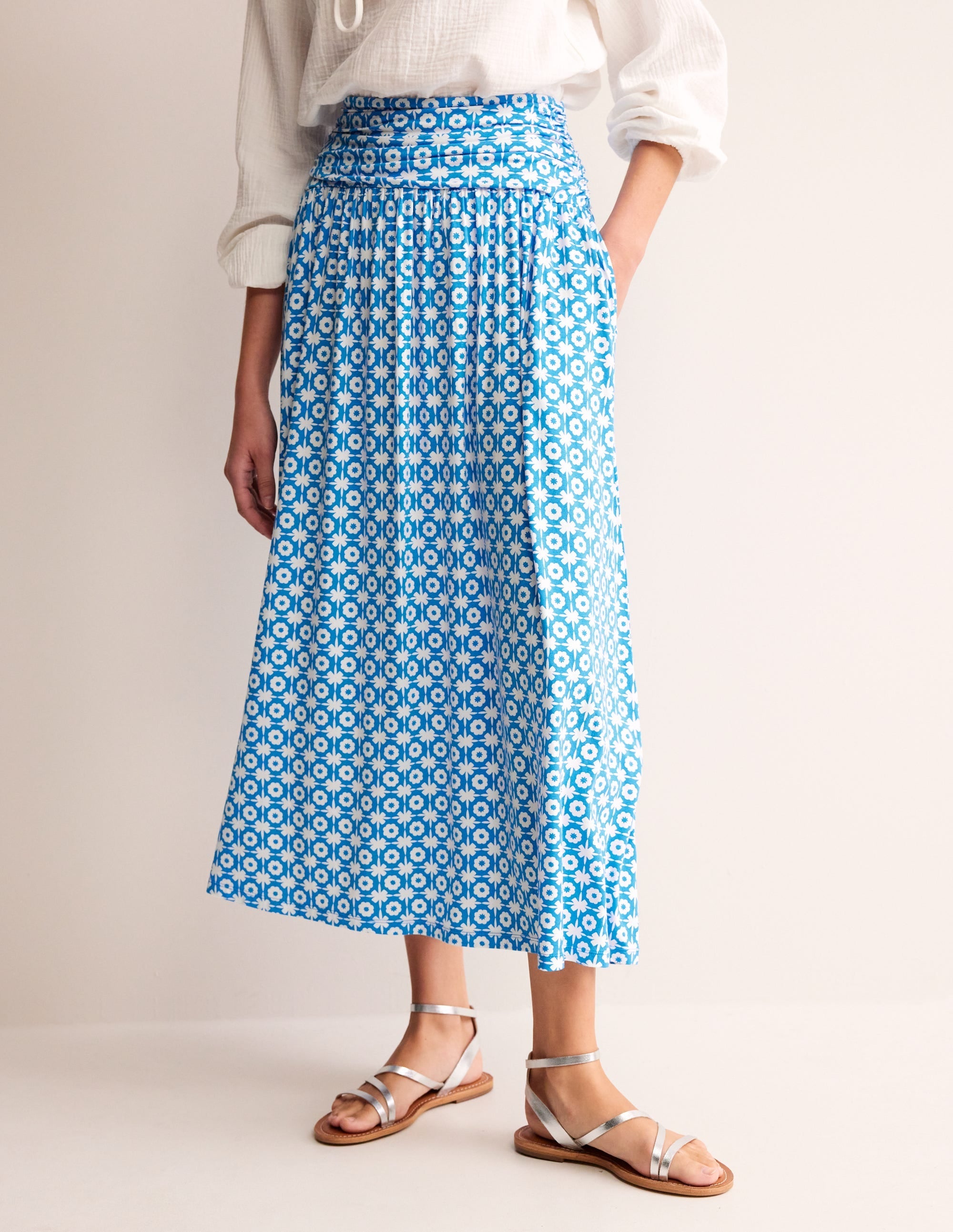 Rosaline Jersey Skirt-Brilliant Blue, Blossom Tile - Image 4