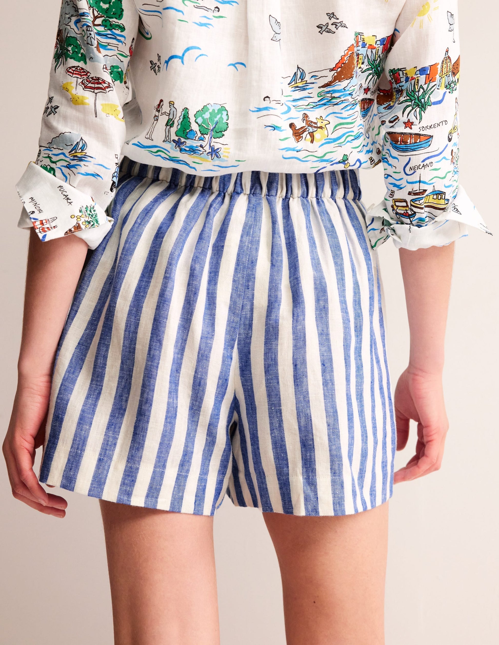 Hampstead Linen Shorts-Cobalt & Ivory Stripe-3