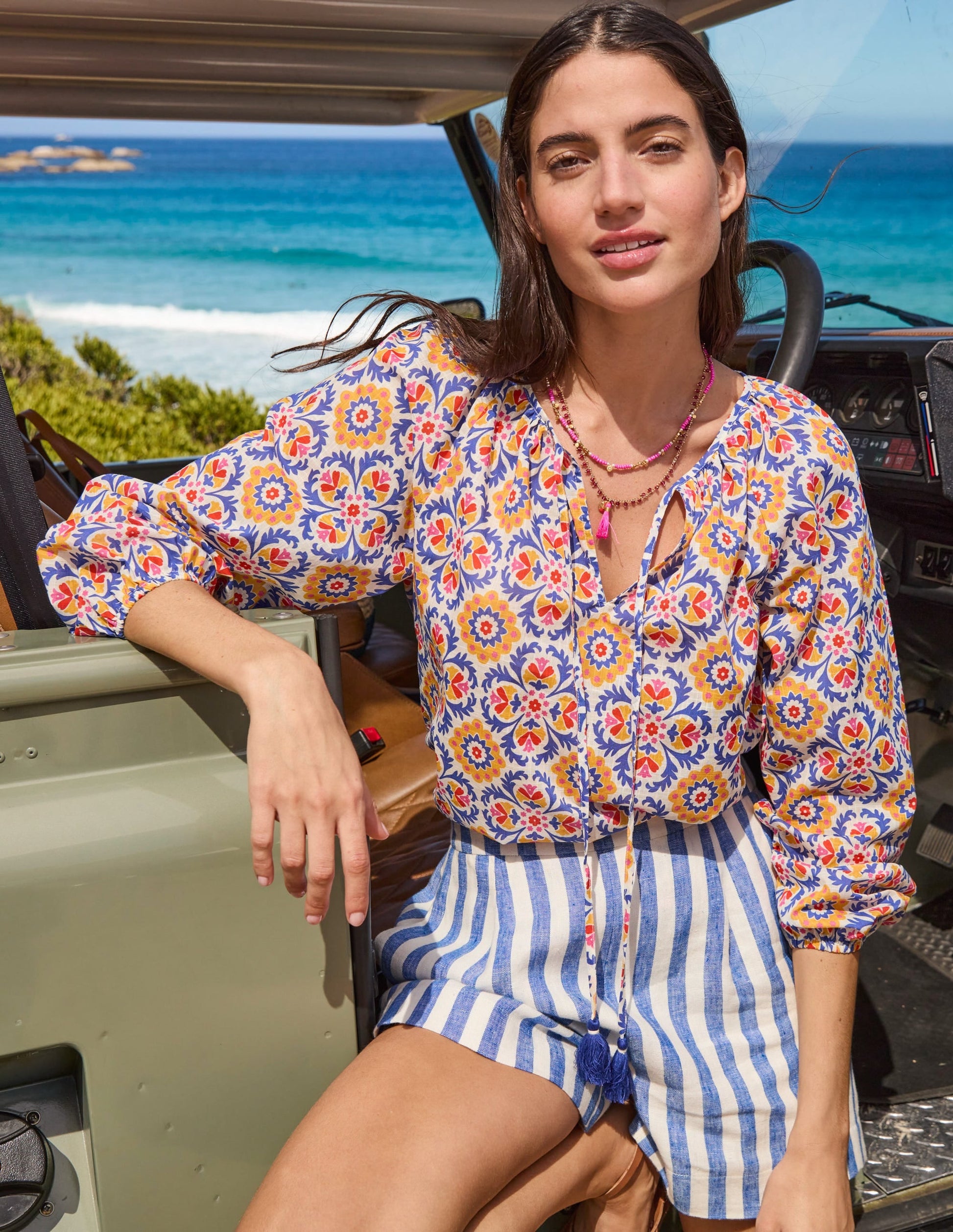Hampstead Linen Shorts-Cobalt & Ivory Stripe-5