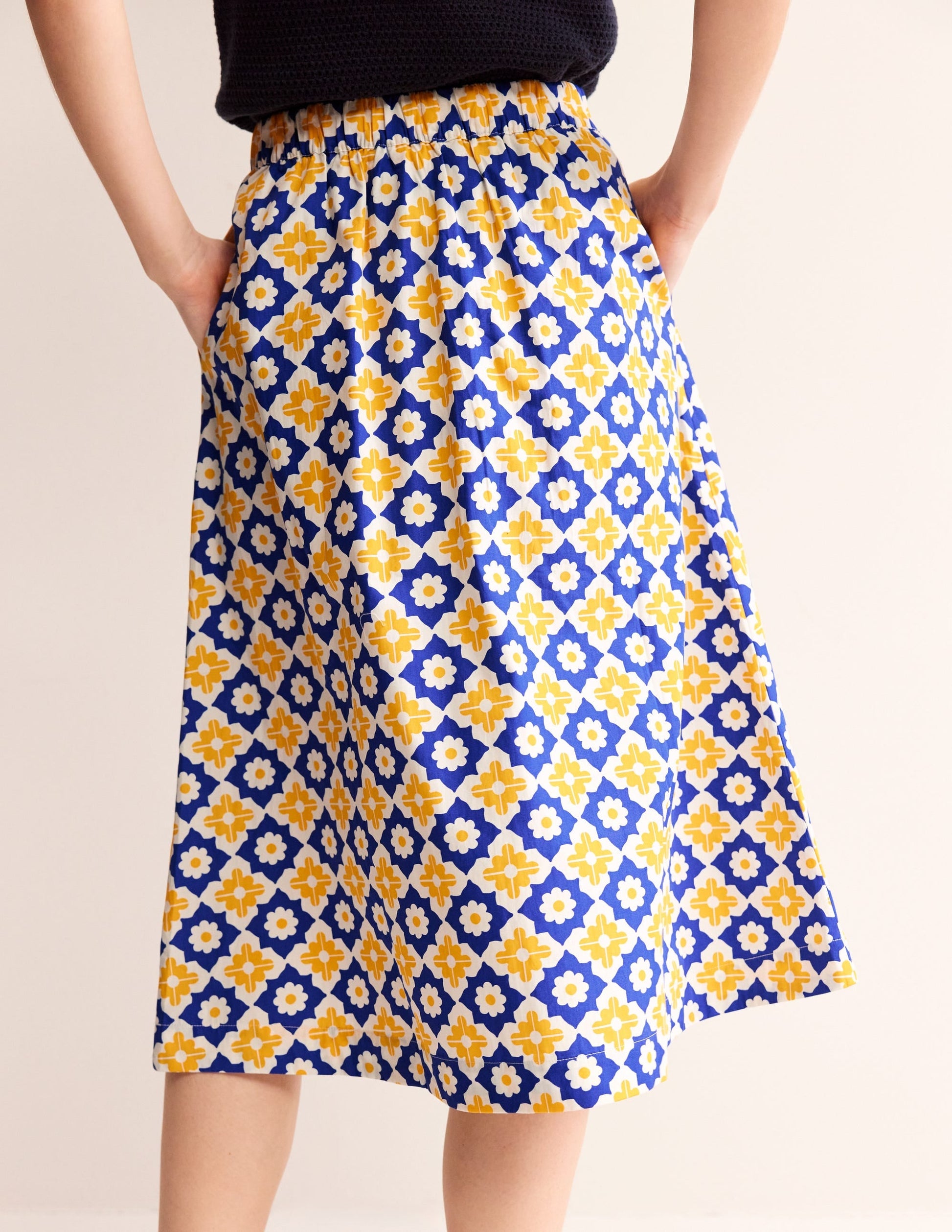 Hattie Poplin Midi Skirt-Surf the Web, Geometric Stamp-3