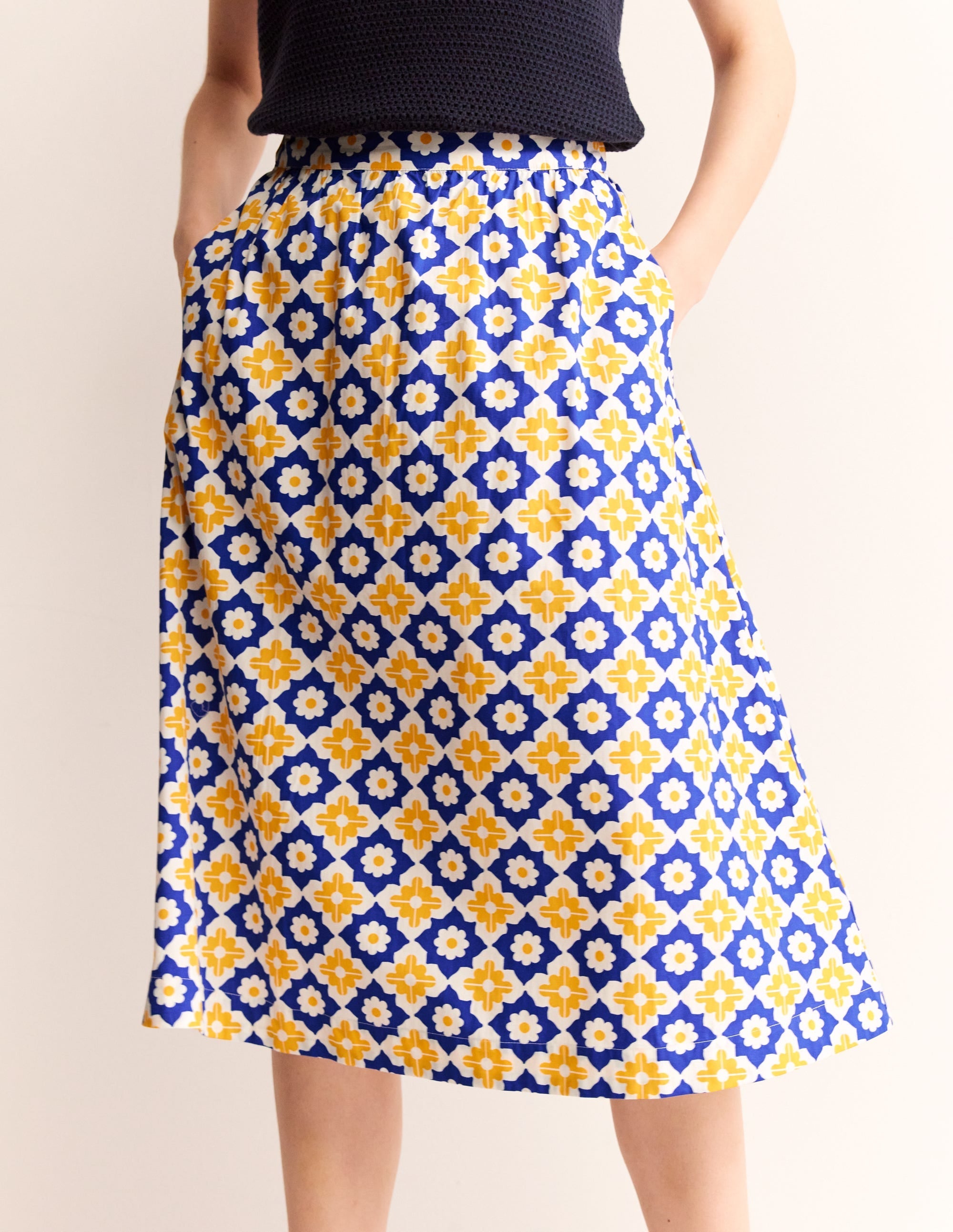 Hattie Poplin Midi Skirt-Surf the Web, Geometric Stamp - Image 4