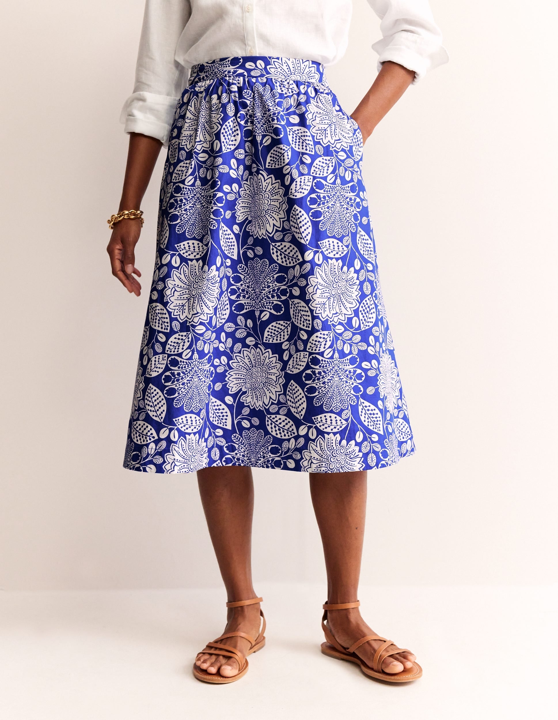 Hattie Poplin Midi Skirt-Surf The Web, Gardenia Swirl-4