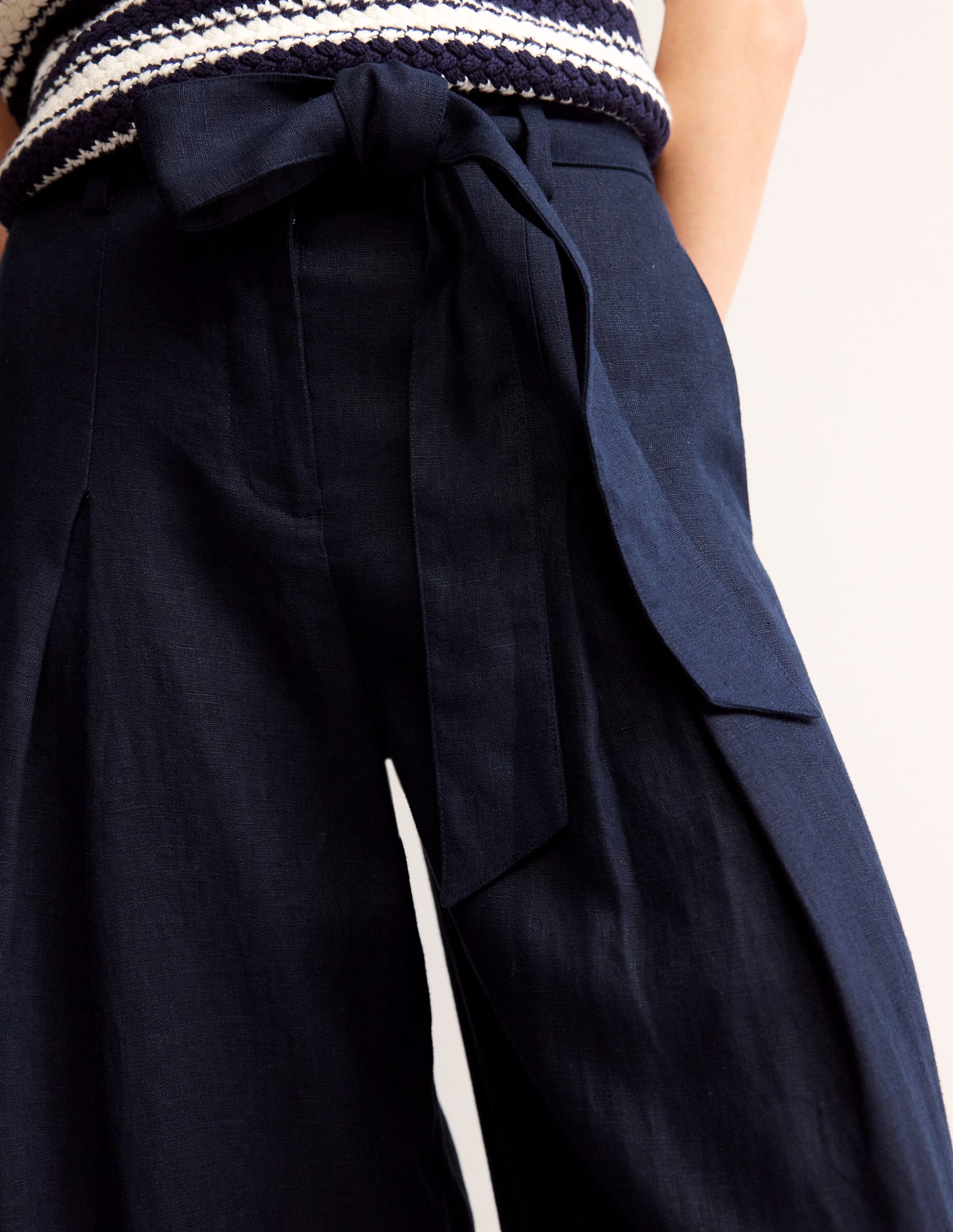 Palazzo Linen Trousers-Navy - Image 2
