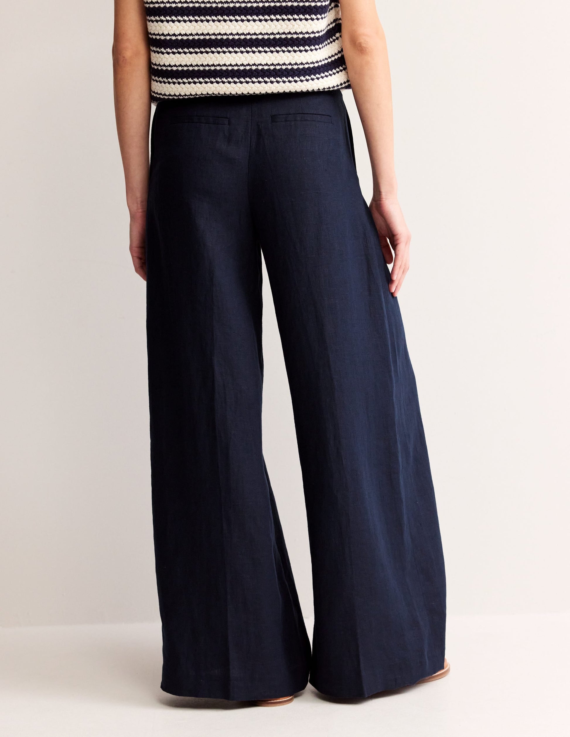 Palazzo Linen Trousers-Navy-3