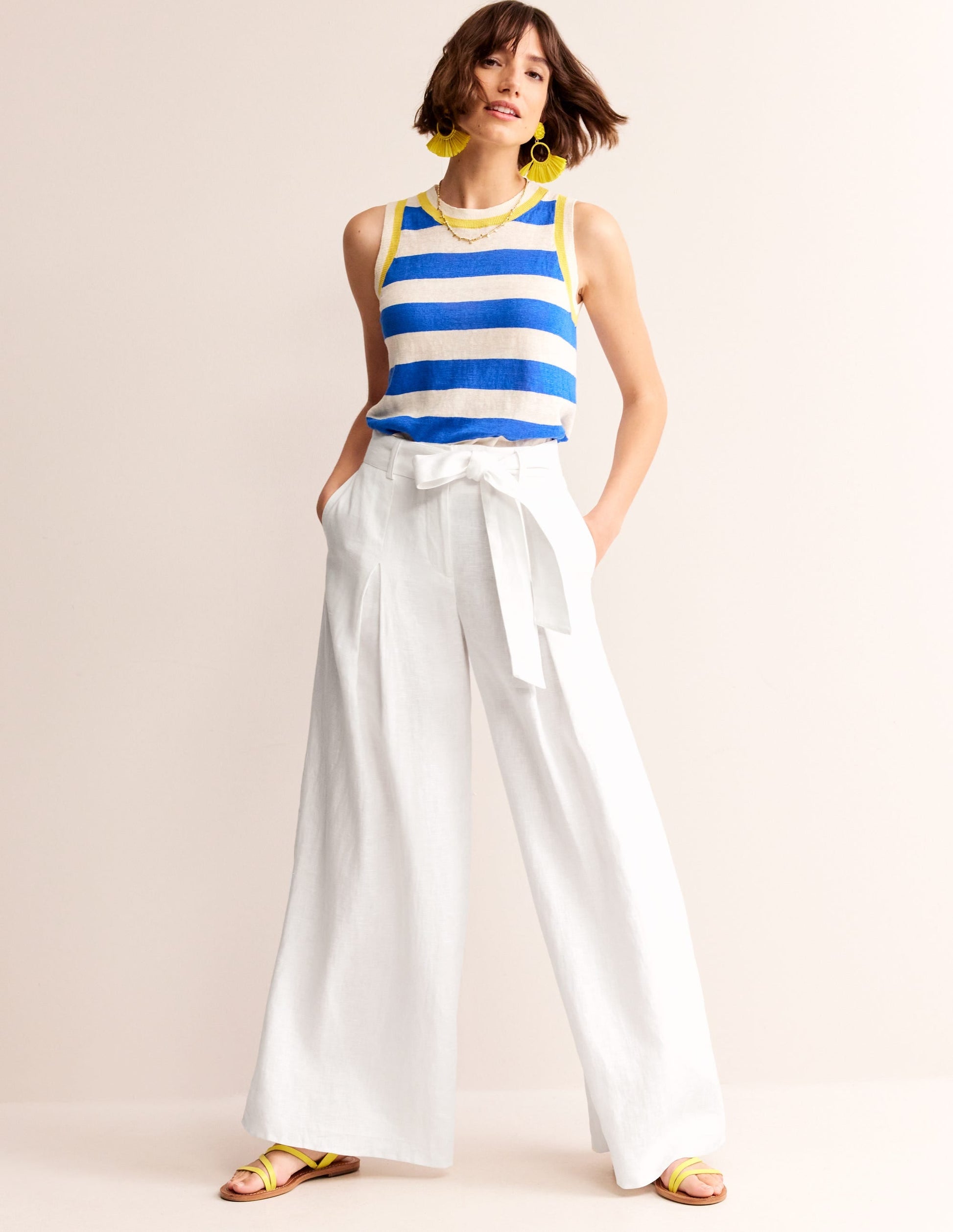 Palazzo Linen Trousers-White-1