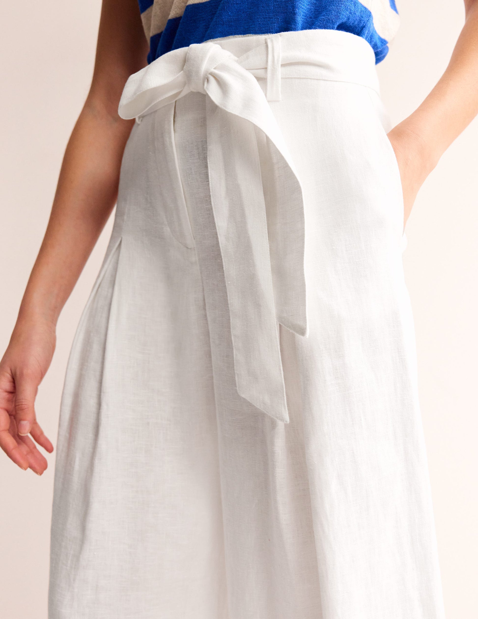 Palazzo Linen Trousers-White-2