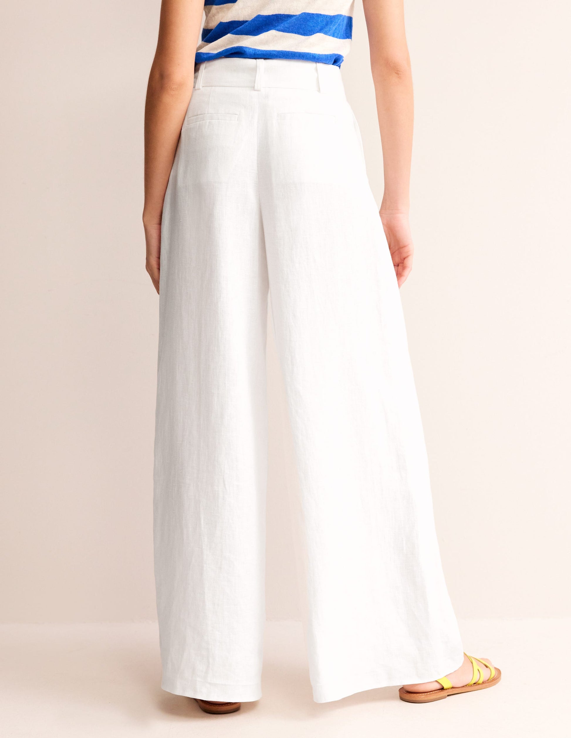 Palazzo Linen Trousers-White-3