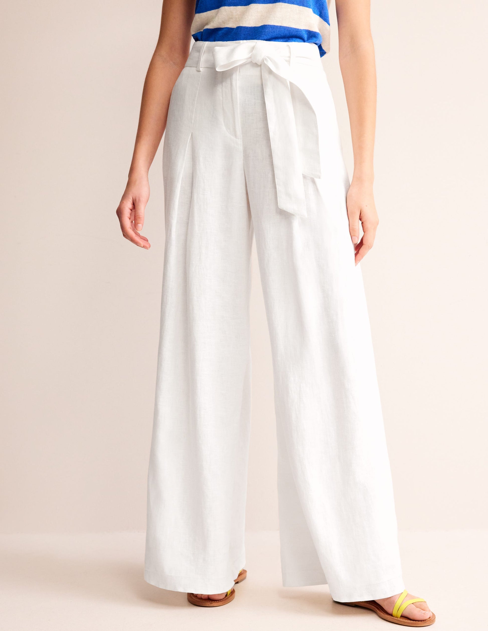 Palazzo Linen Trousers-White-4