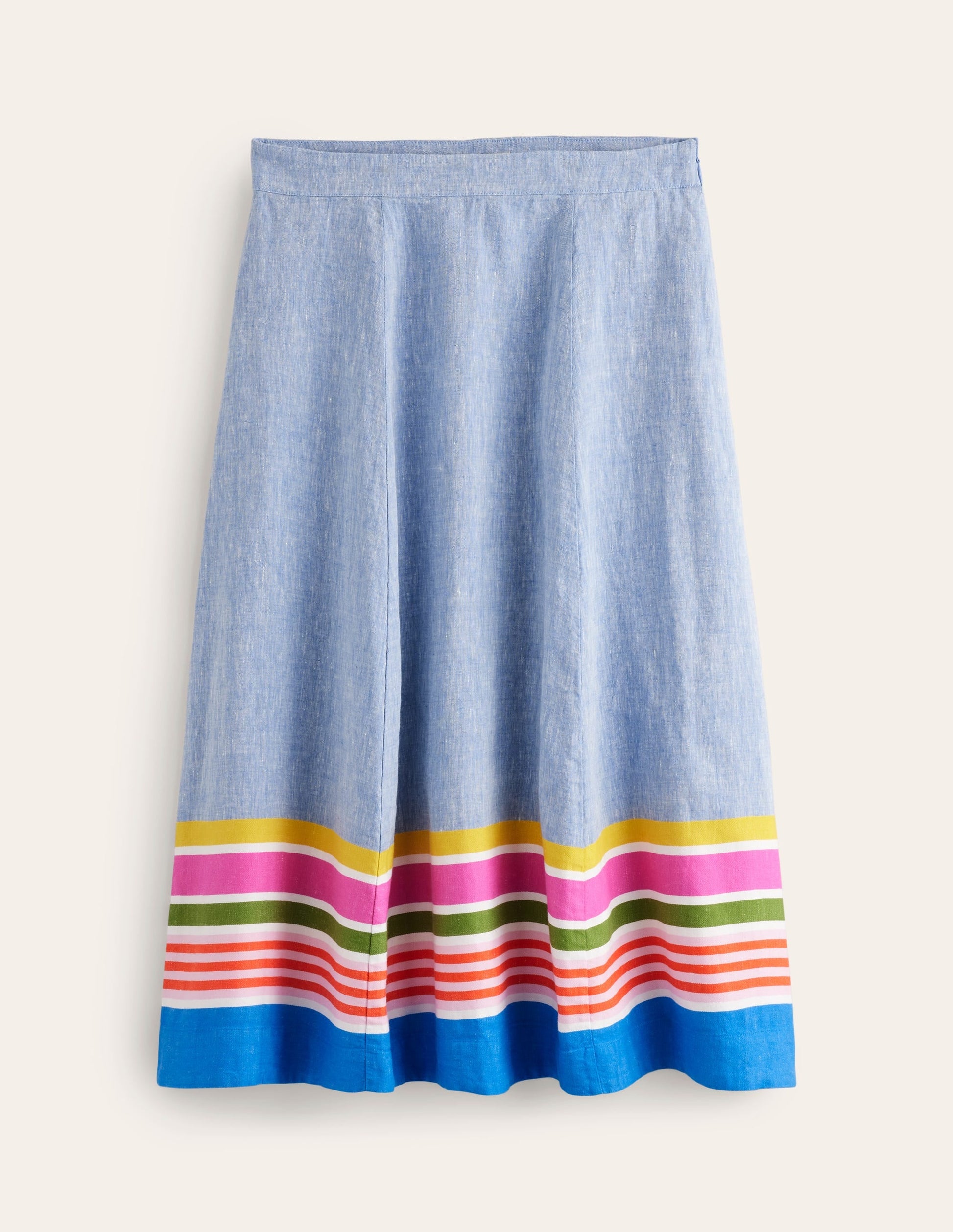 Stripe Hem Linen Skirt-Blue Multistripe-5