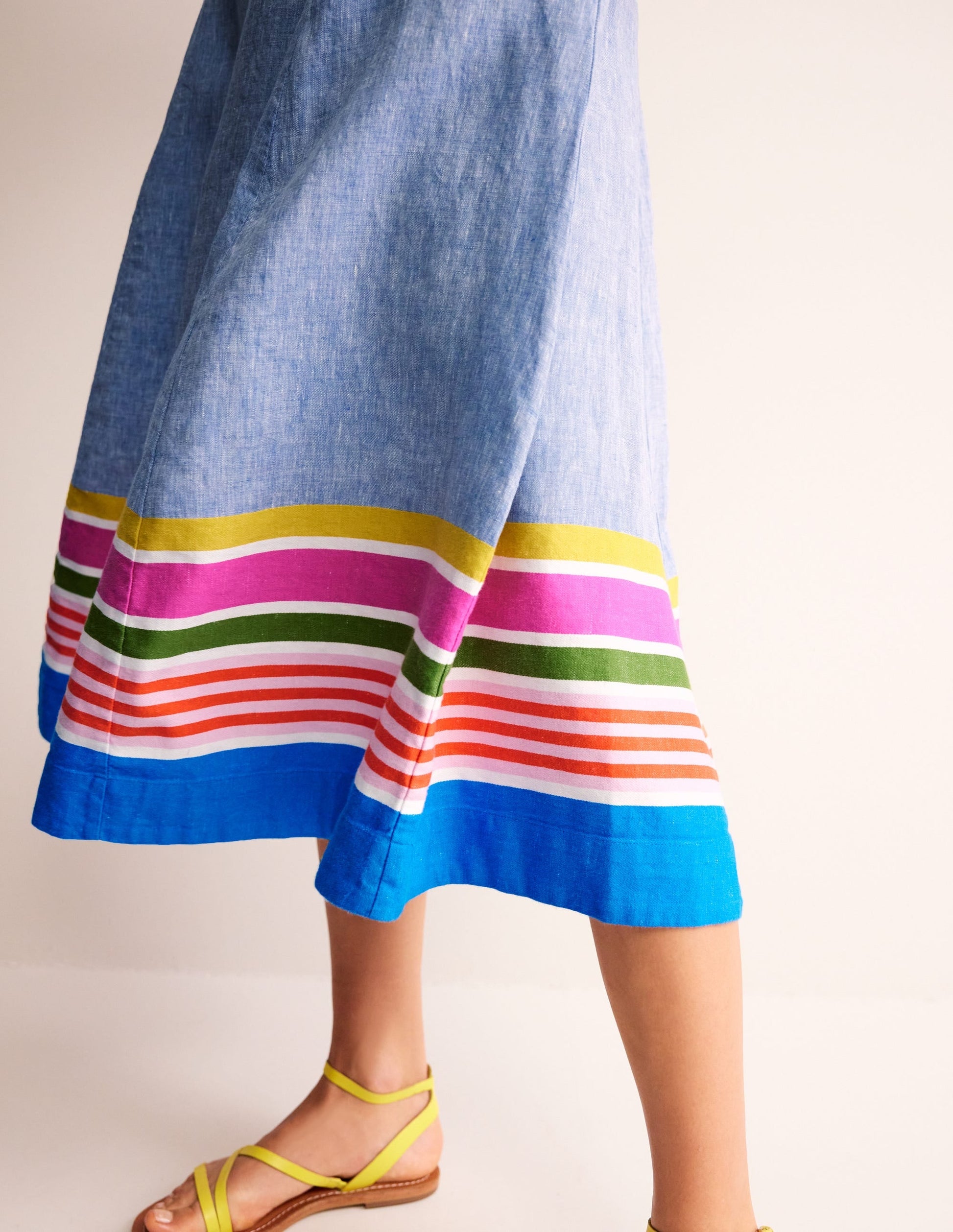 Stripe Hem Linen Skirt-Blue Multistripe-2