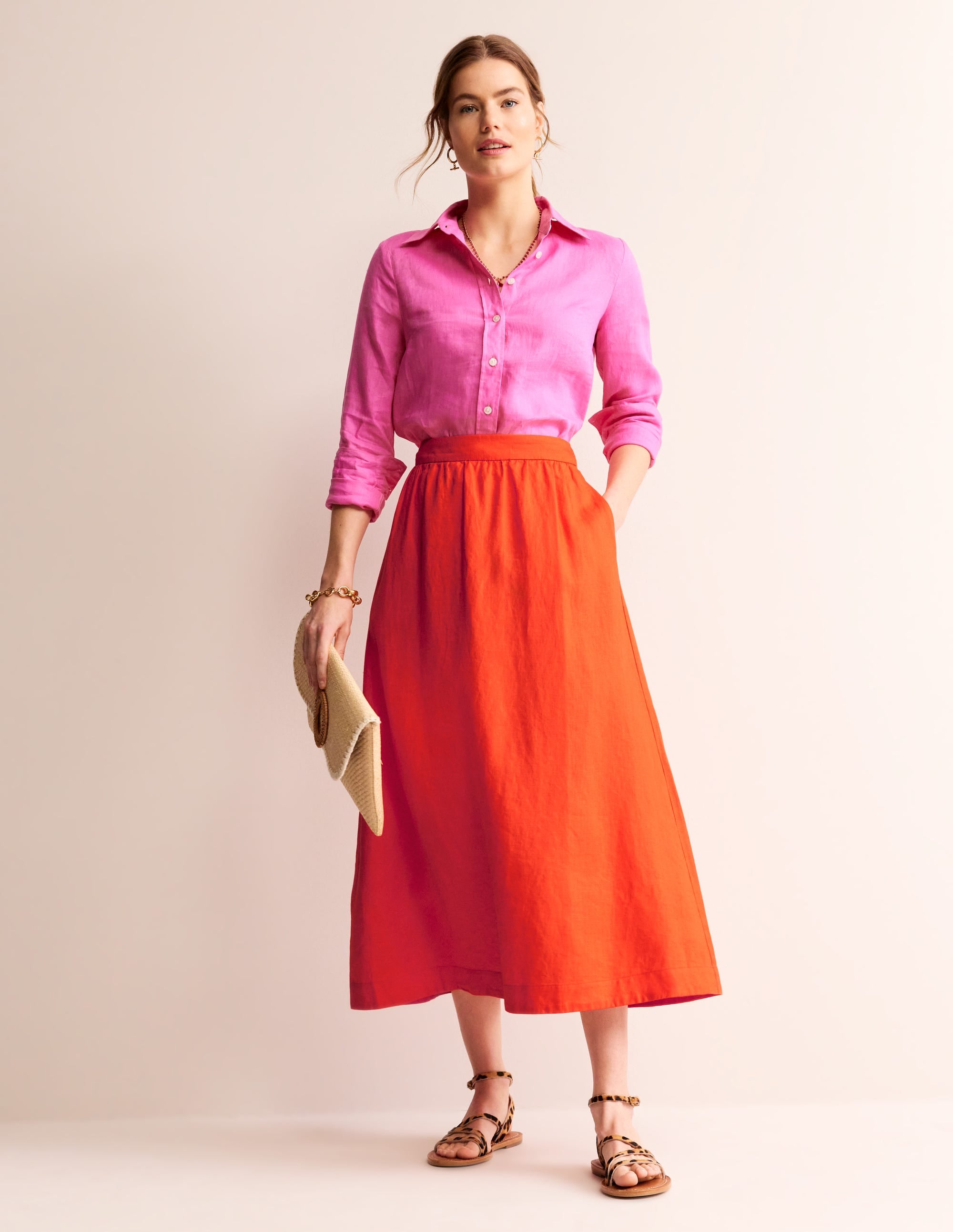 Florence Linen Skirt-Mandarin Orange - Image 1