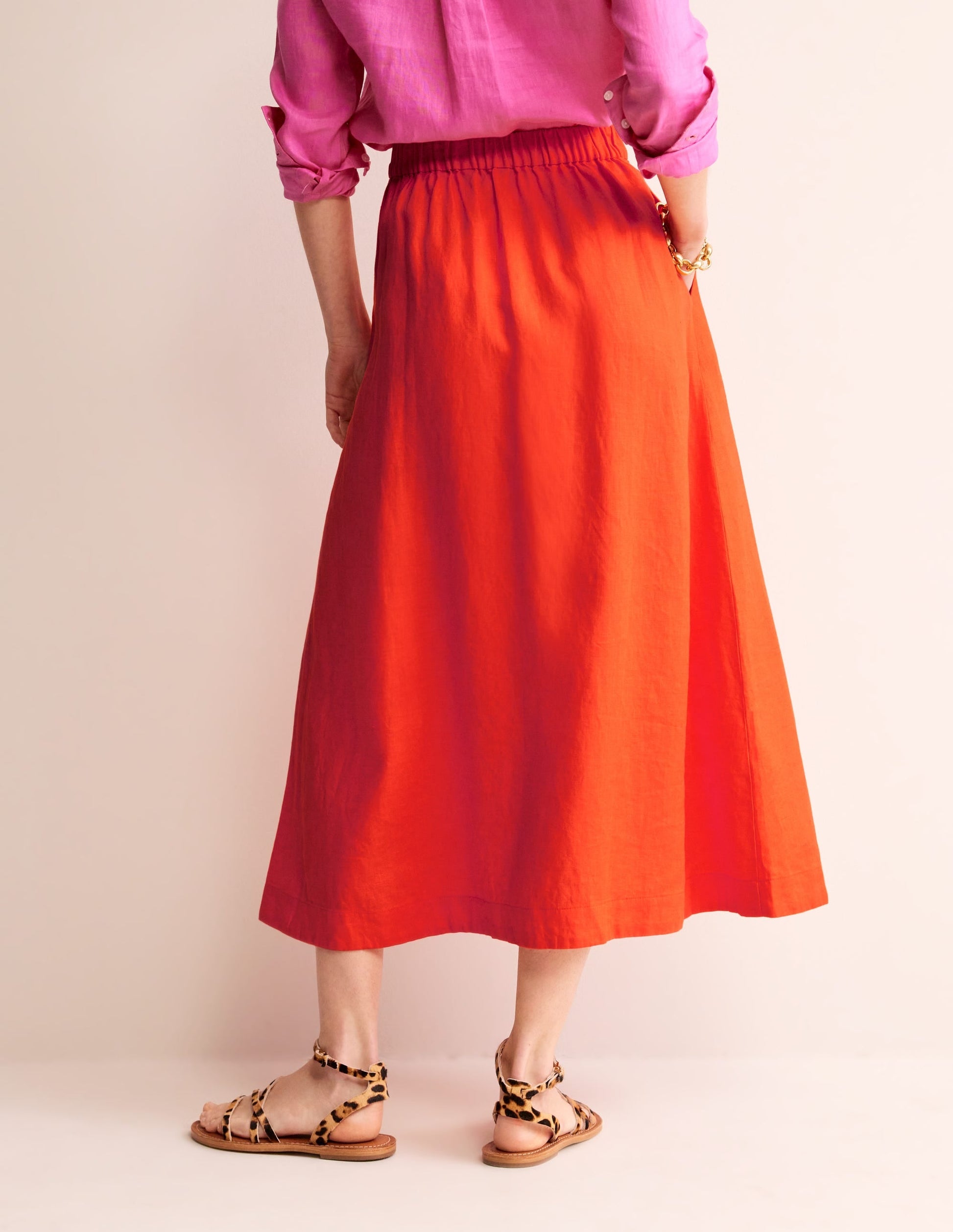 Florence Linen Skirt-Mandarin Orange-3