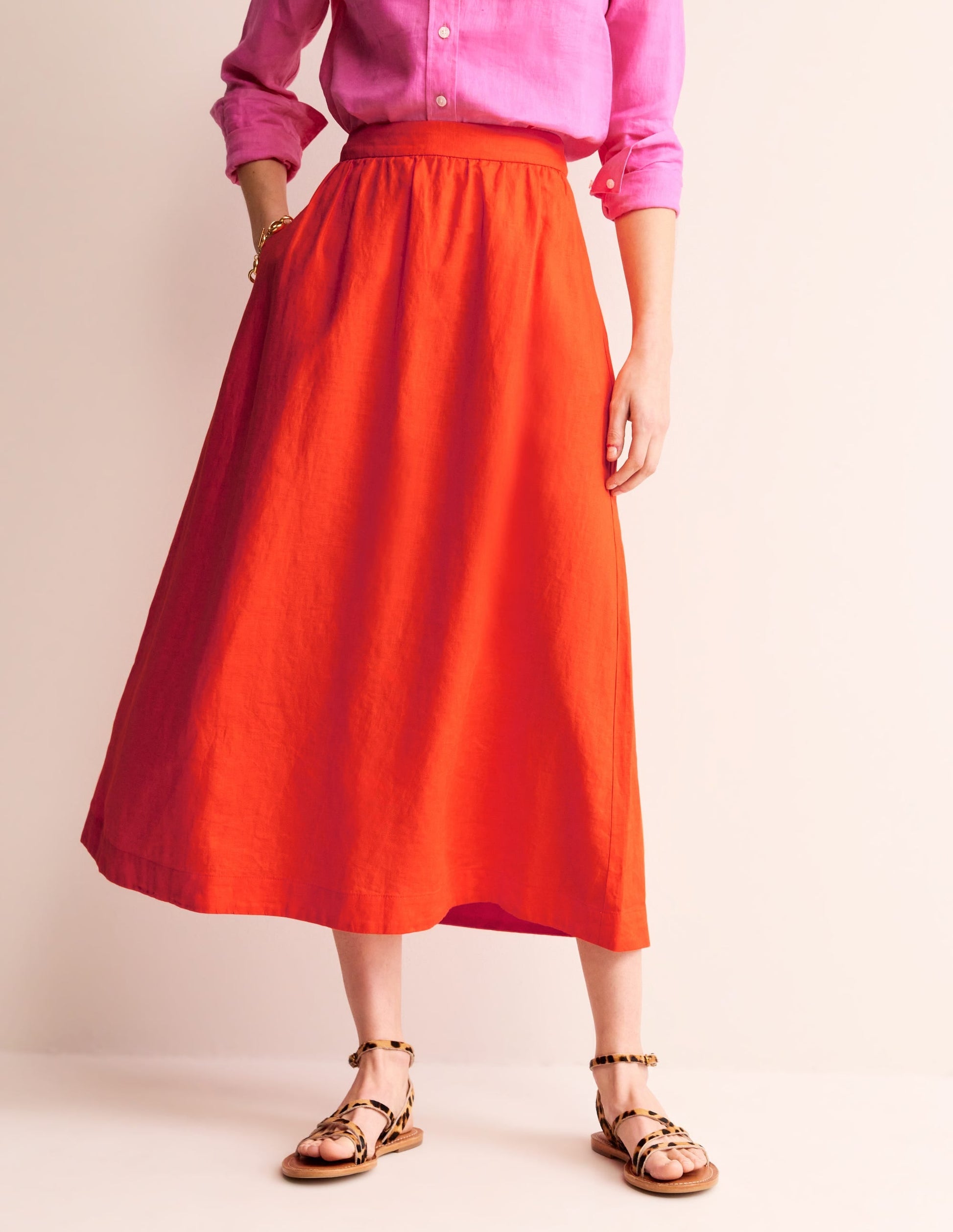 Florence Linen Skirt-Mandarin Orange-4