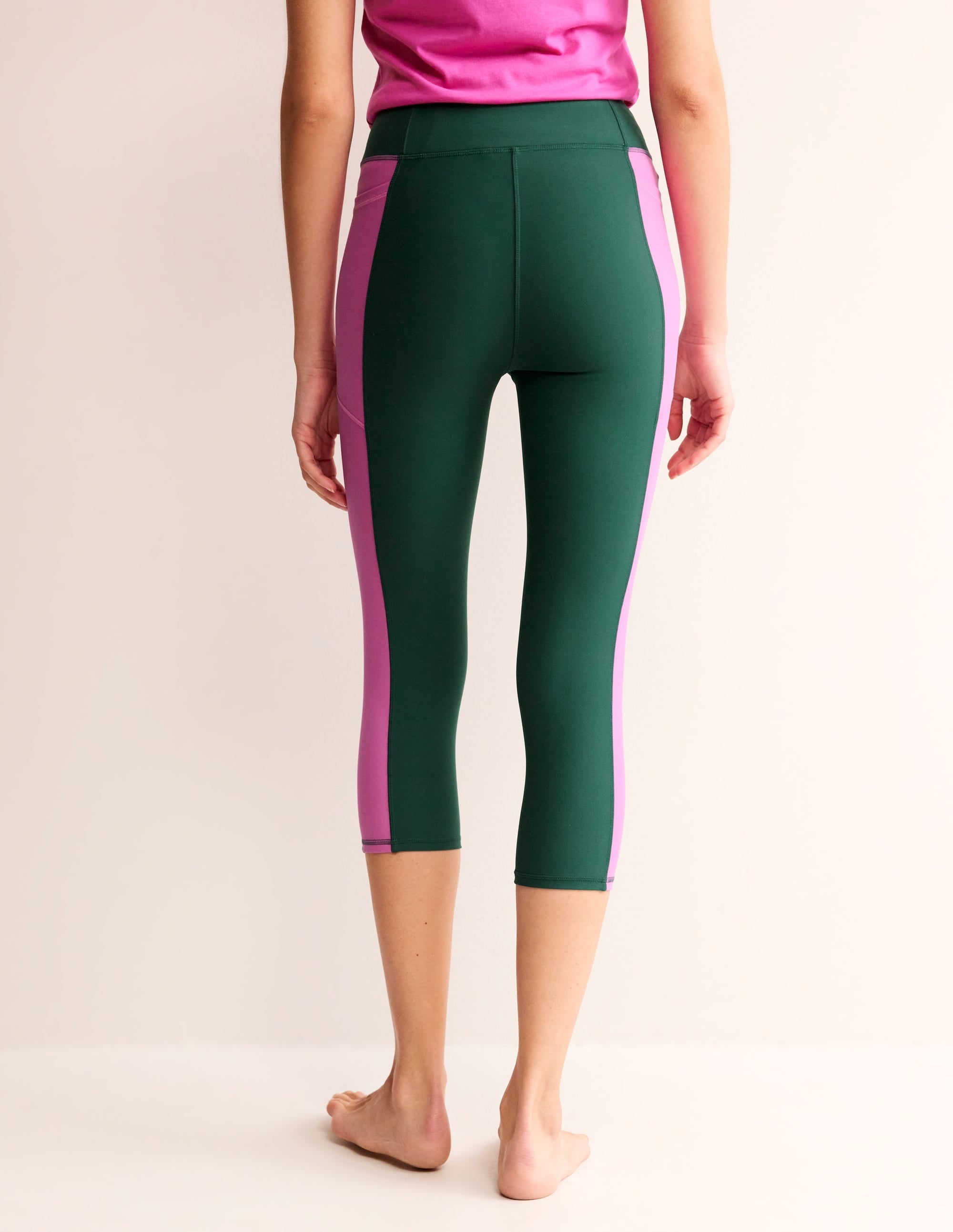 Colour Block 7/8 Leggings-Green/Pink Colourblock - Image 3