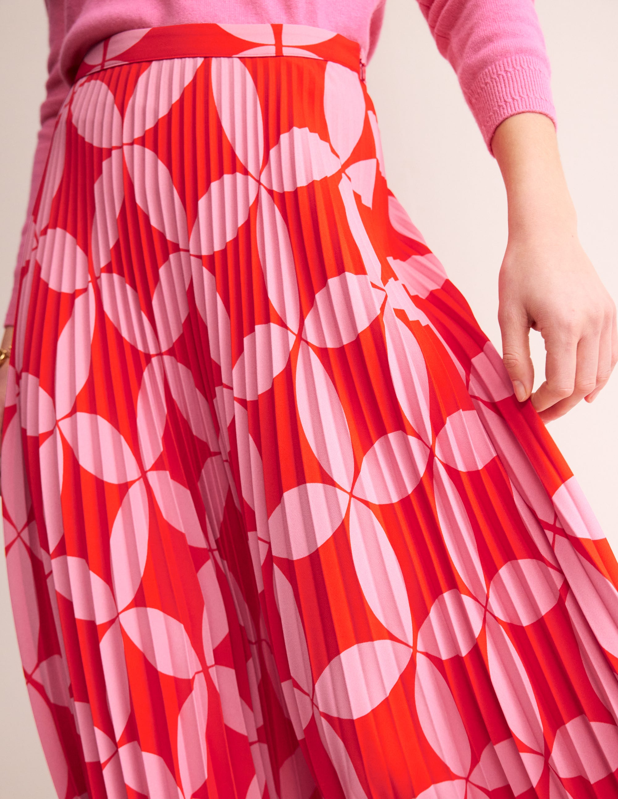 Pleated Midi Skirt-Flame Scarlet, Diamond Terrace - Image 2