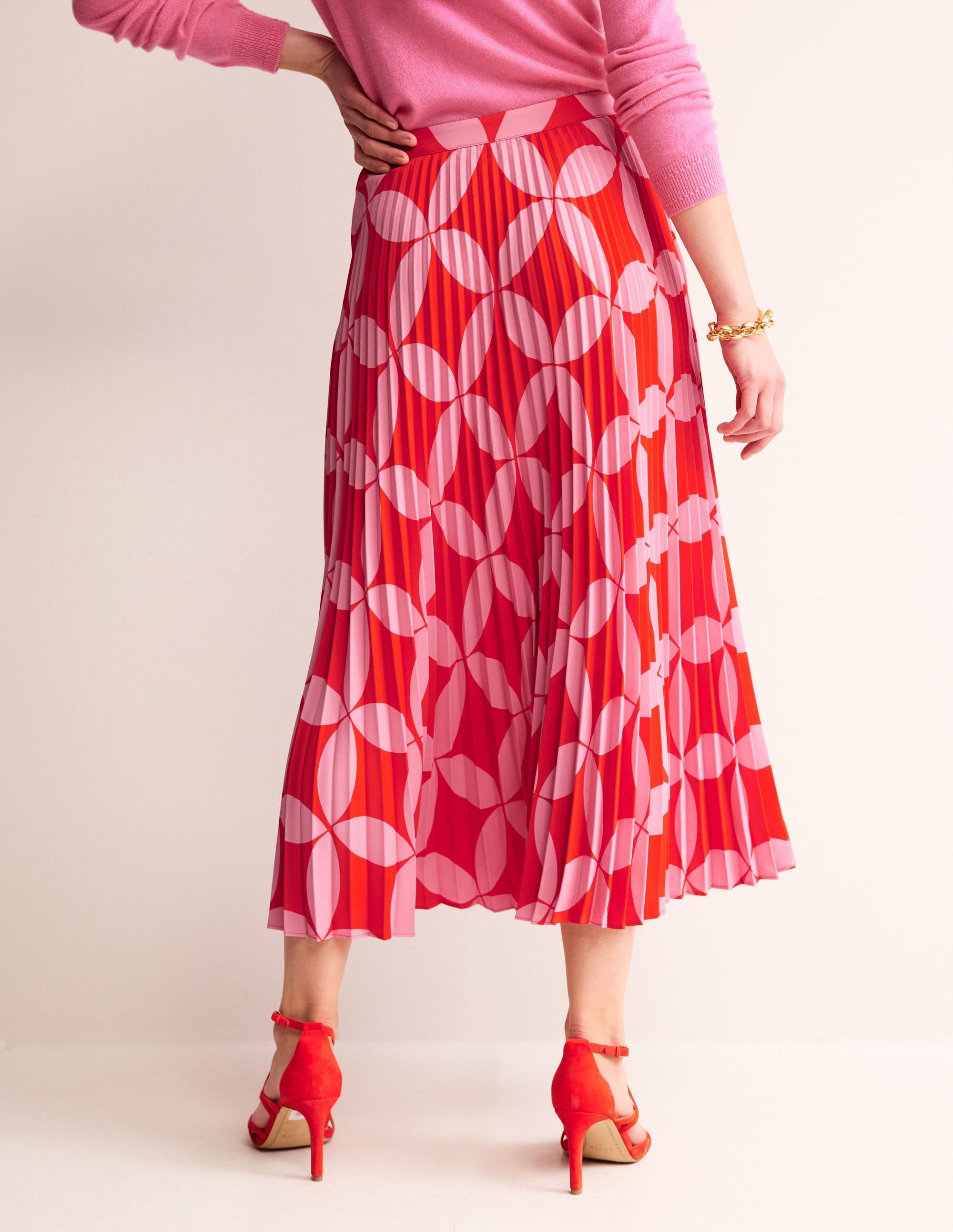 Pleated Midi Skirt-Flame Scarlet, Diamond Terrace - Image 3
