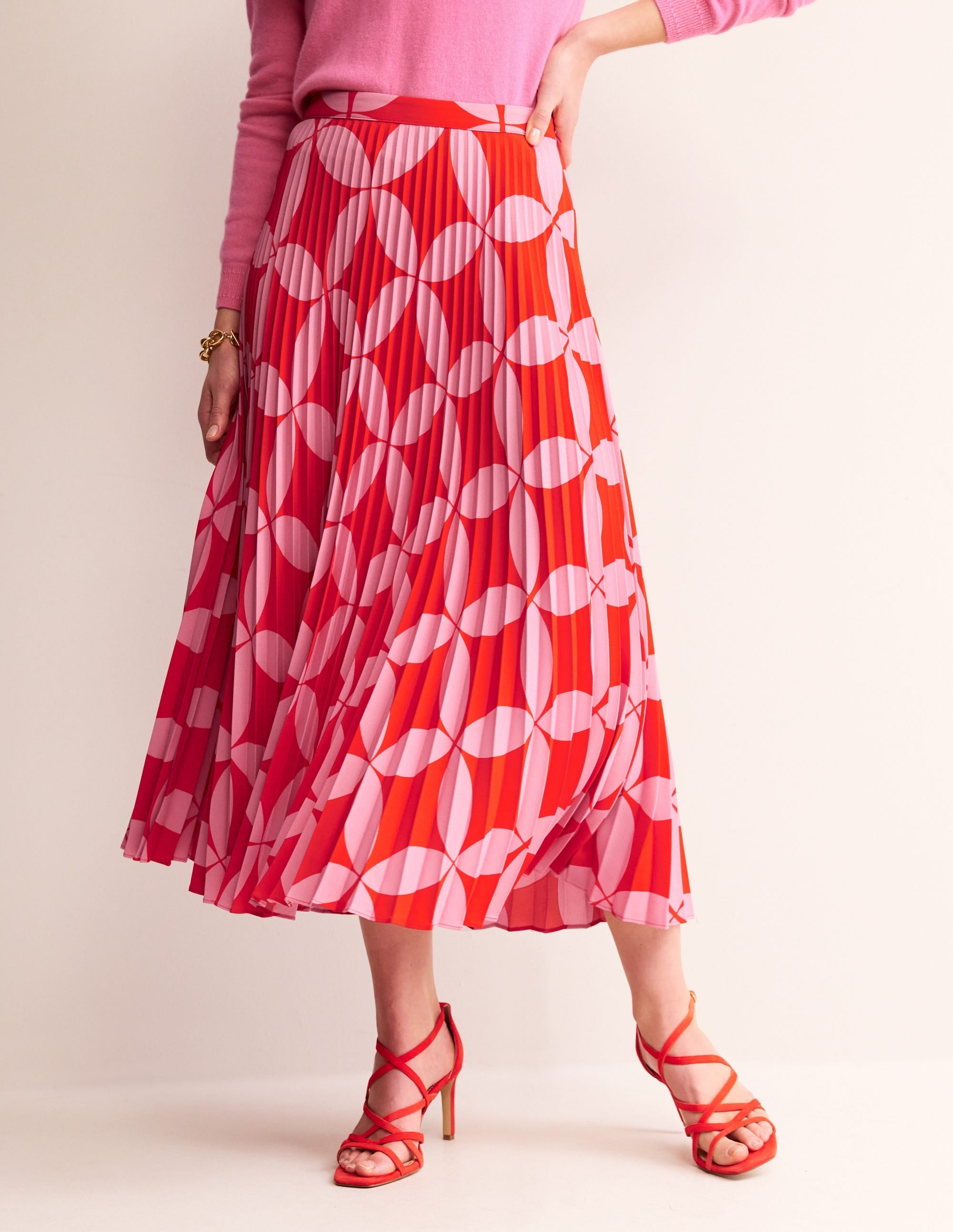 Pleated Midi Skirt-Flame Scarlet, Diamond Terrace - Image 4