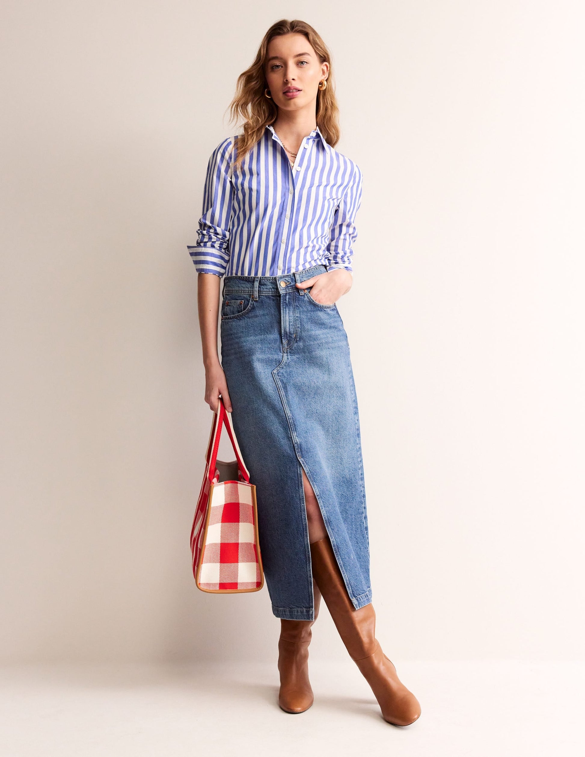 5 Pocket Denim Maxi Skirt-Mid Wash-1