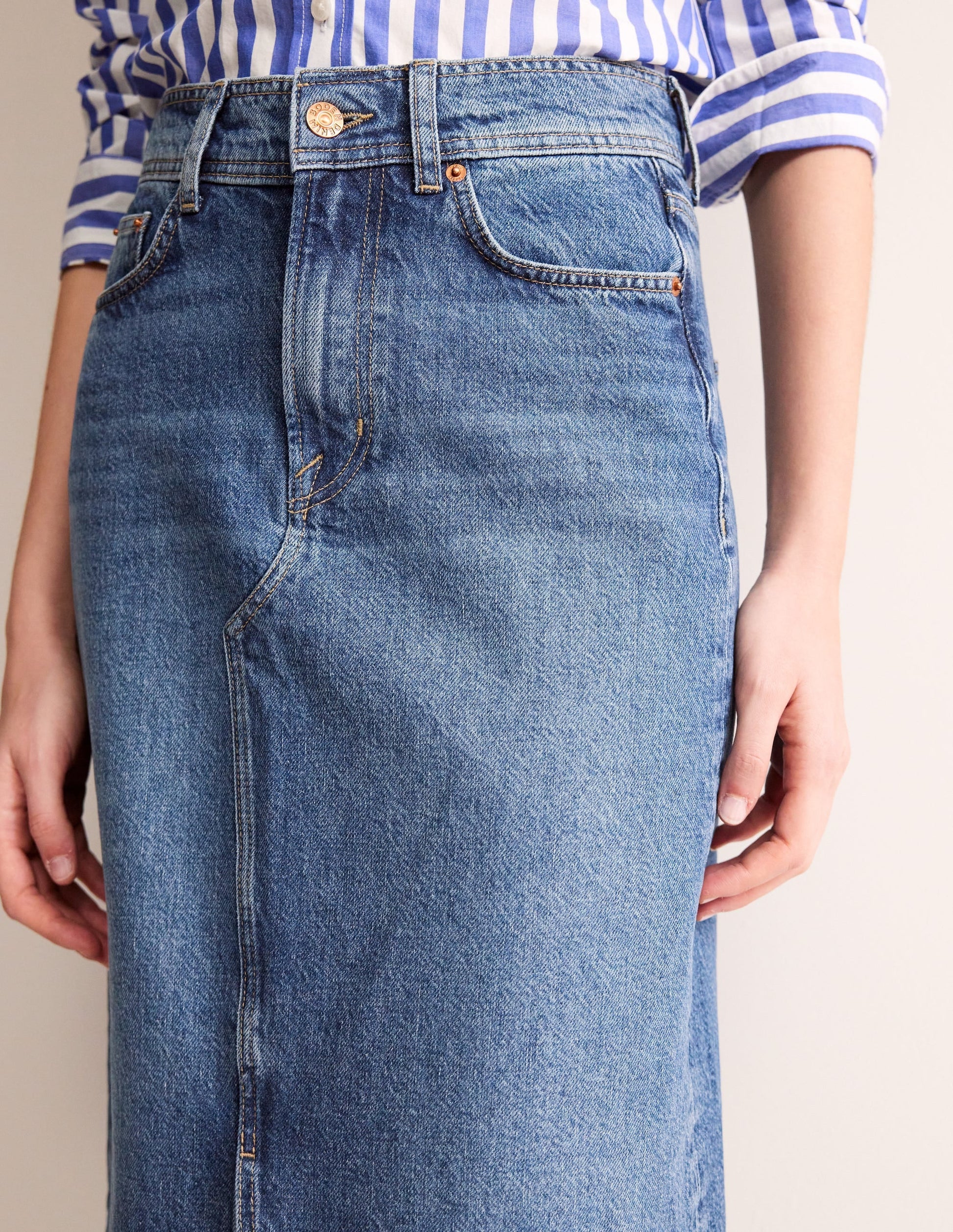 5 Pocket Denim Maxi Skirt-Mid Wash-2