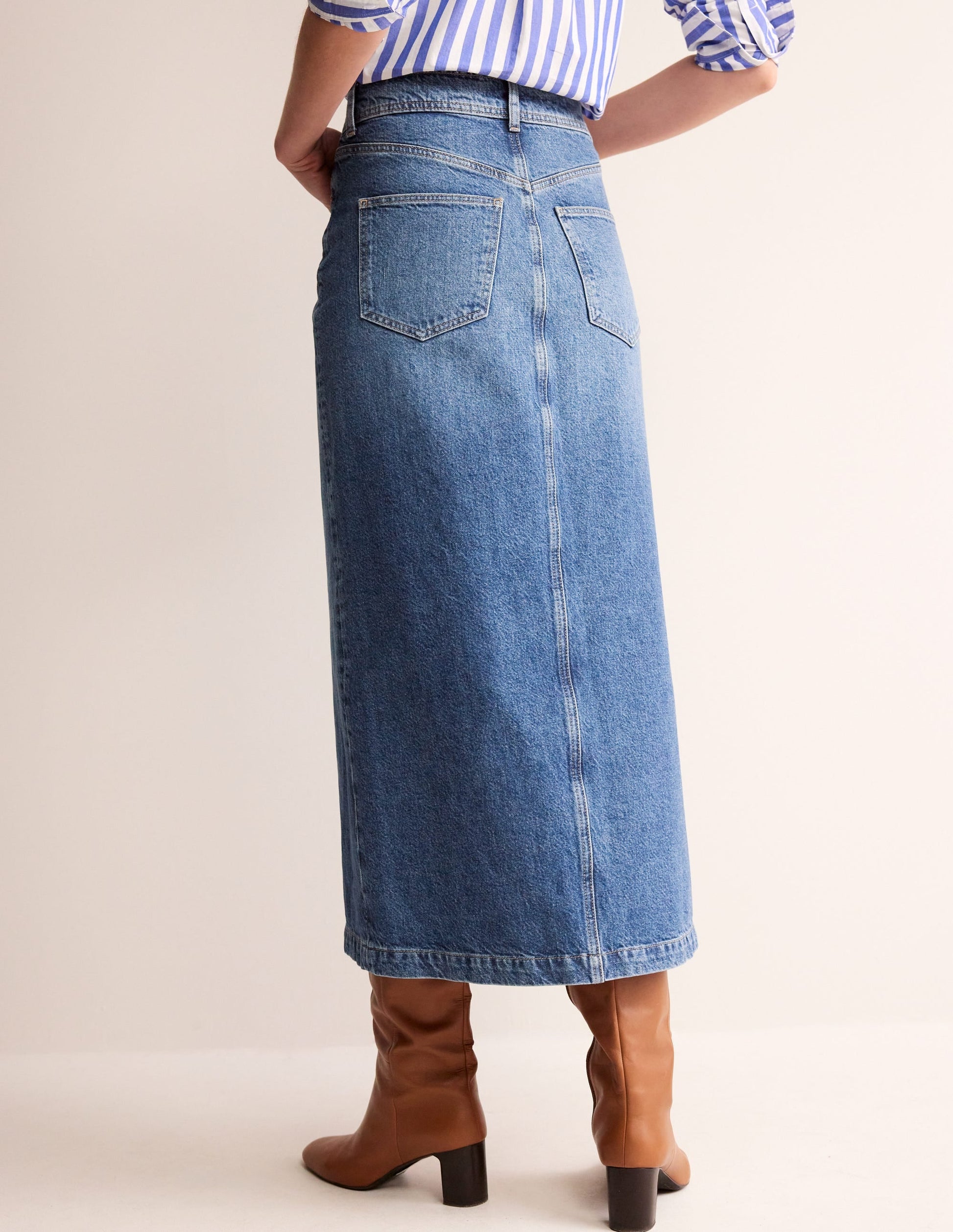 5 Pocket Denim Maxi Skirt-Mid Wash-3