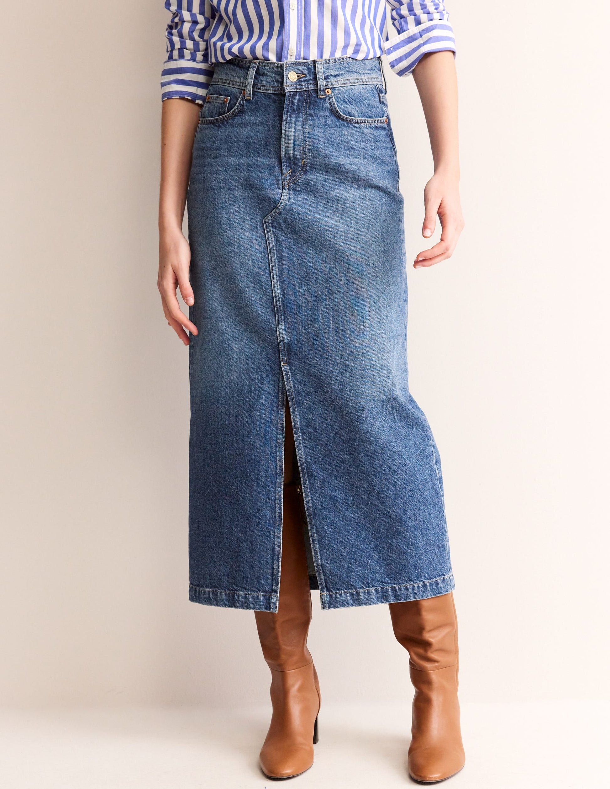 5 Pocket Denim Maxi Skirt-Mid Wash-4