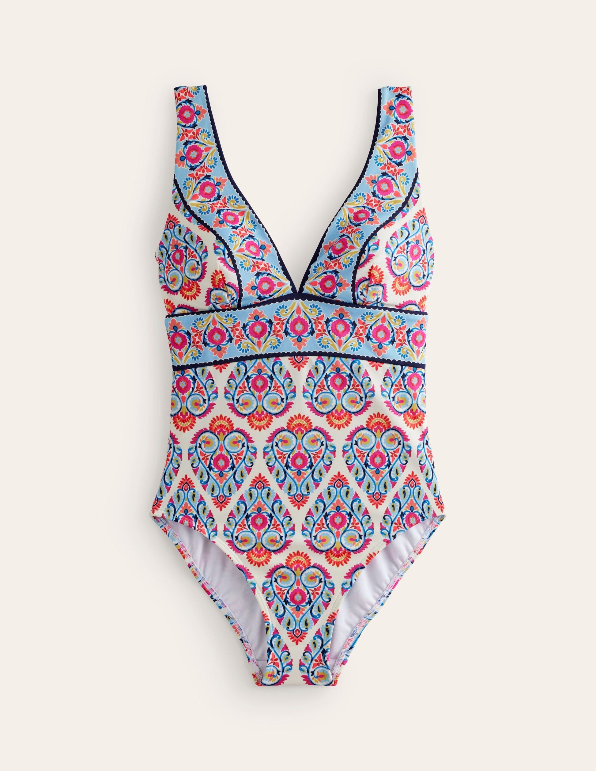 Porto V-Neck Swimsuit-Ivory, Flora Stamp-6