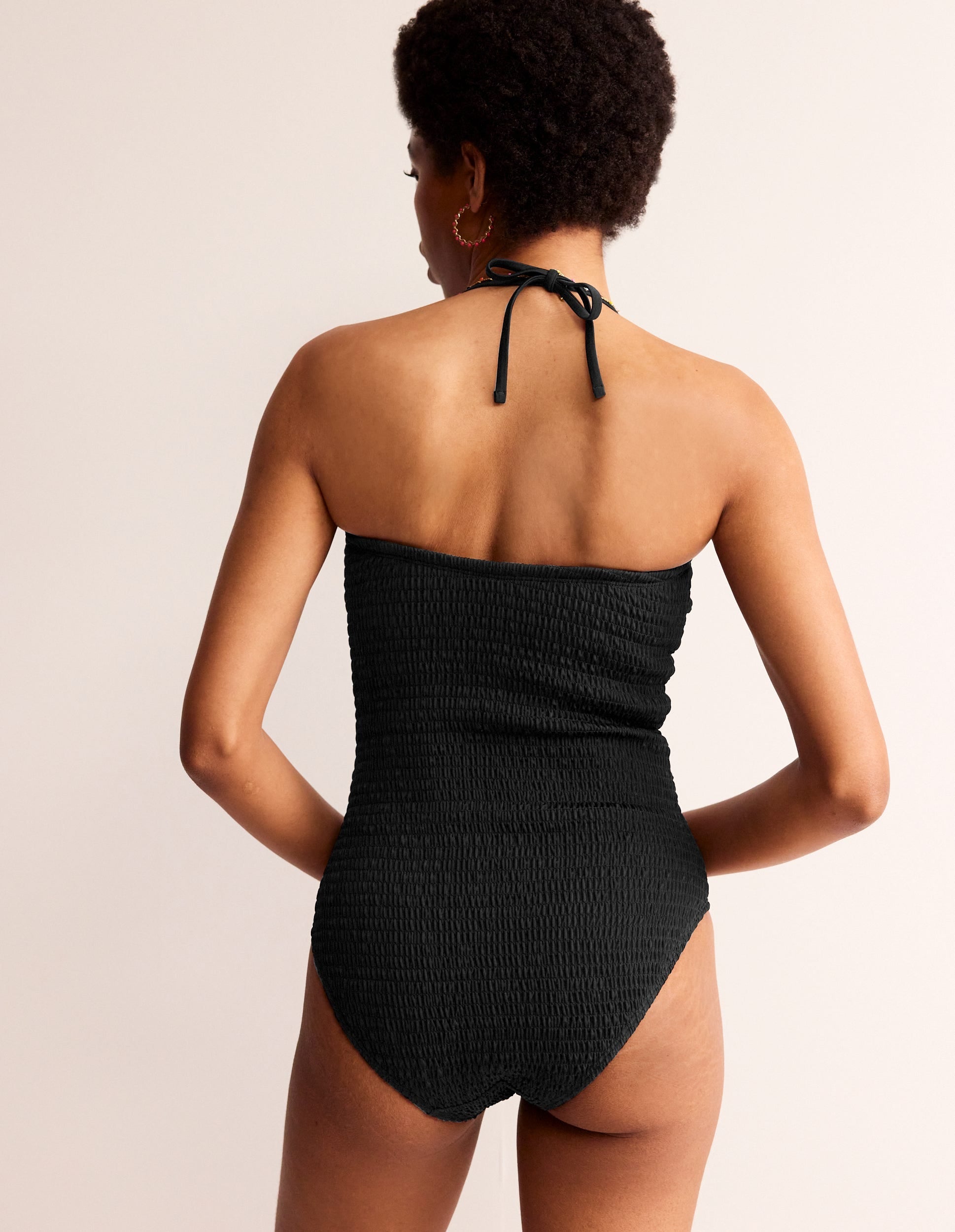Milos Smocked Bandeau Swimsuit-Black-3