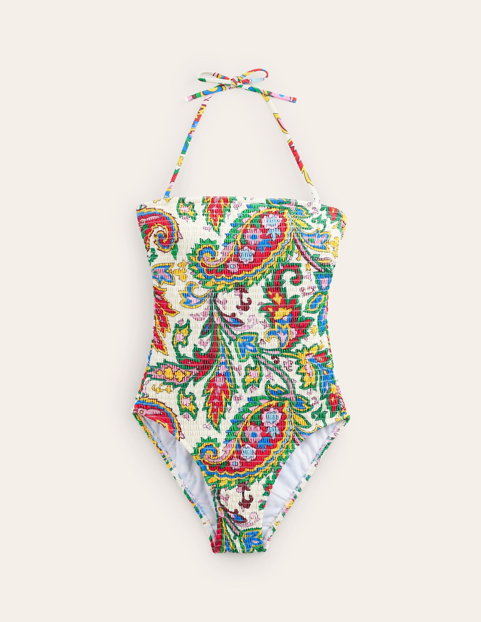 Milos Smocked Bandeau Swimsuit-Ivory, Paisley Azure-5