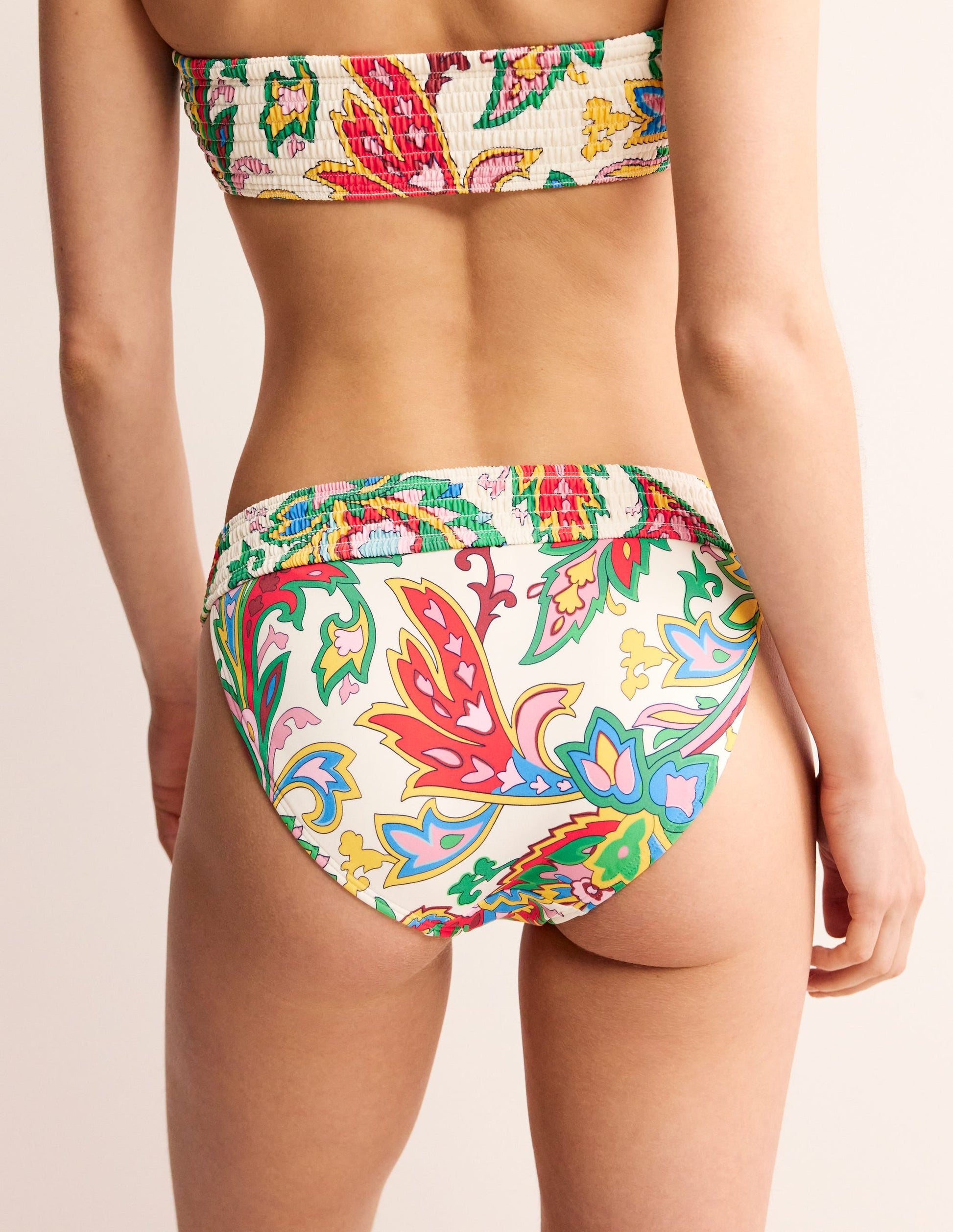 Milos Smocked Bikini Bottoms-Ivory, Paisley Azure-3