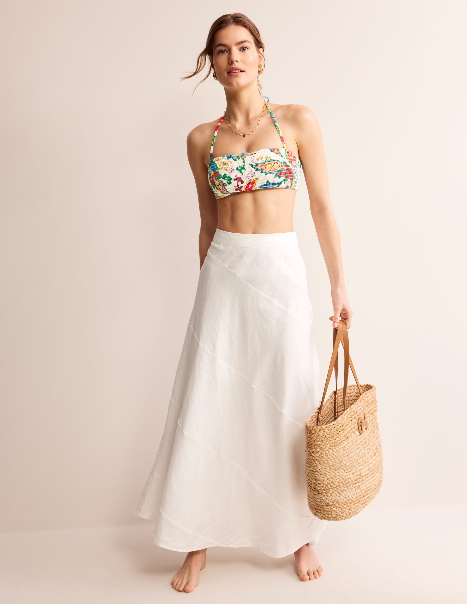 Milos Smocked  Bikini Top-Ivory, Paisley Azure-4