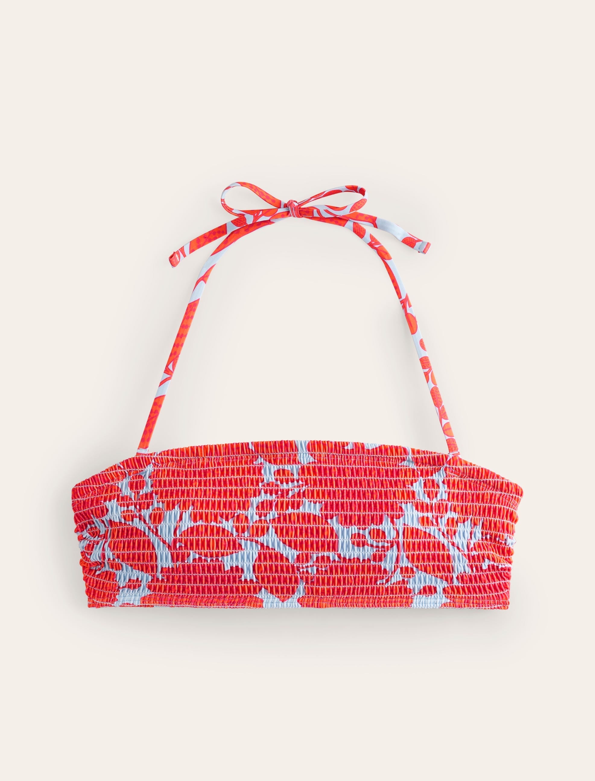Milos Smocked  Bikini Top-Fire Cracker, Gardenia Swirl - Image 6