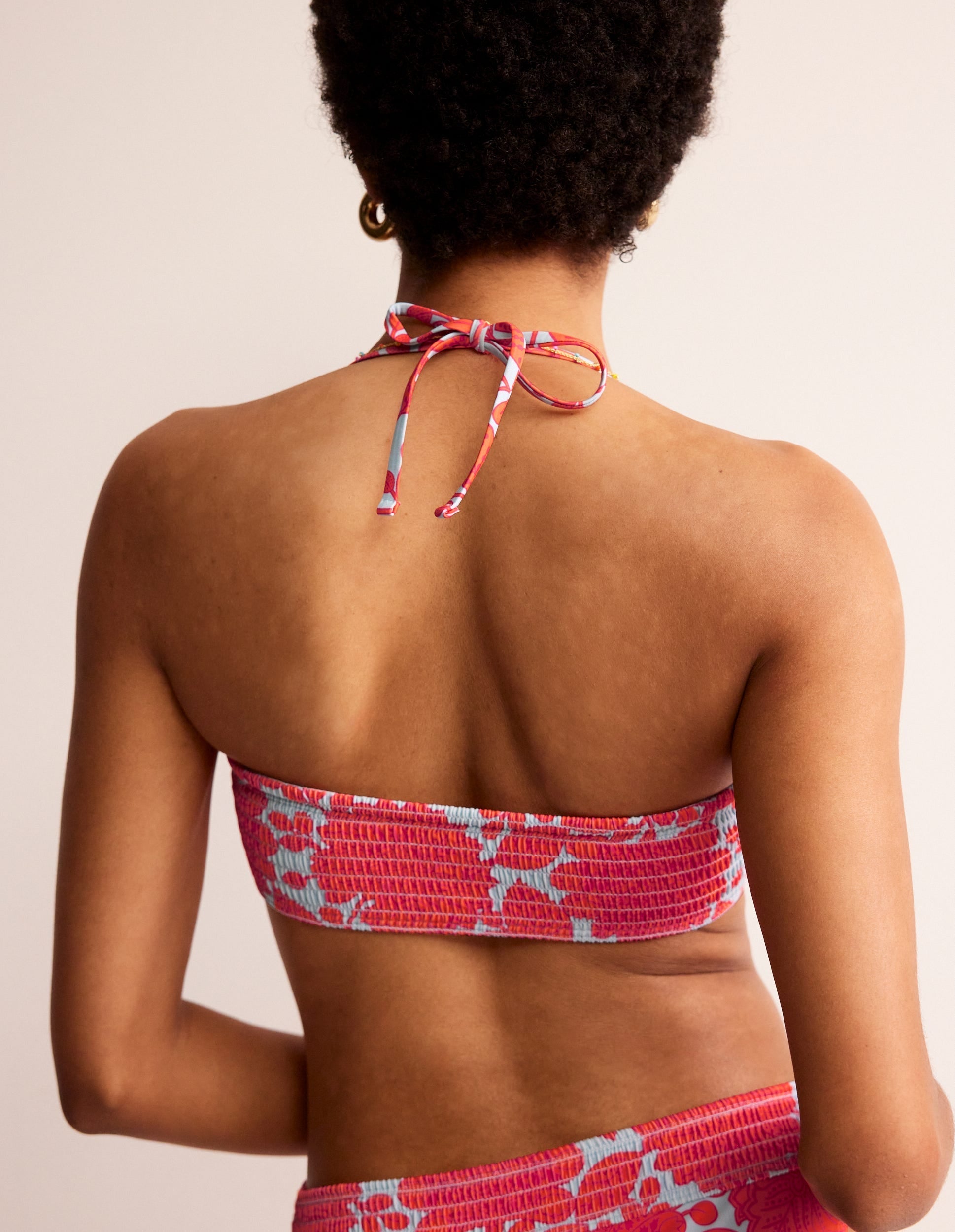 Milos Smocked  Bikini Top-Fire Cracker, Gardenia Swirl-3