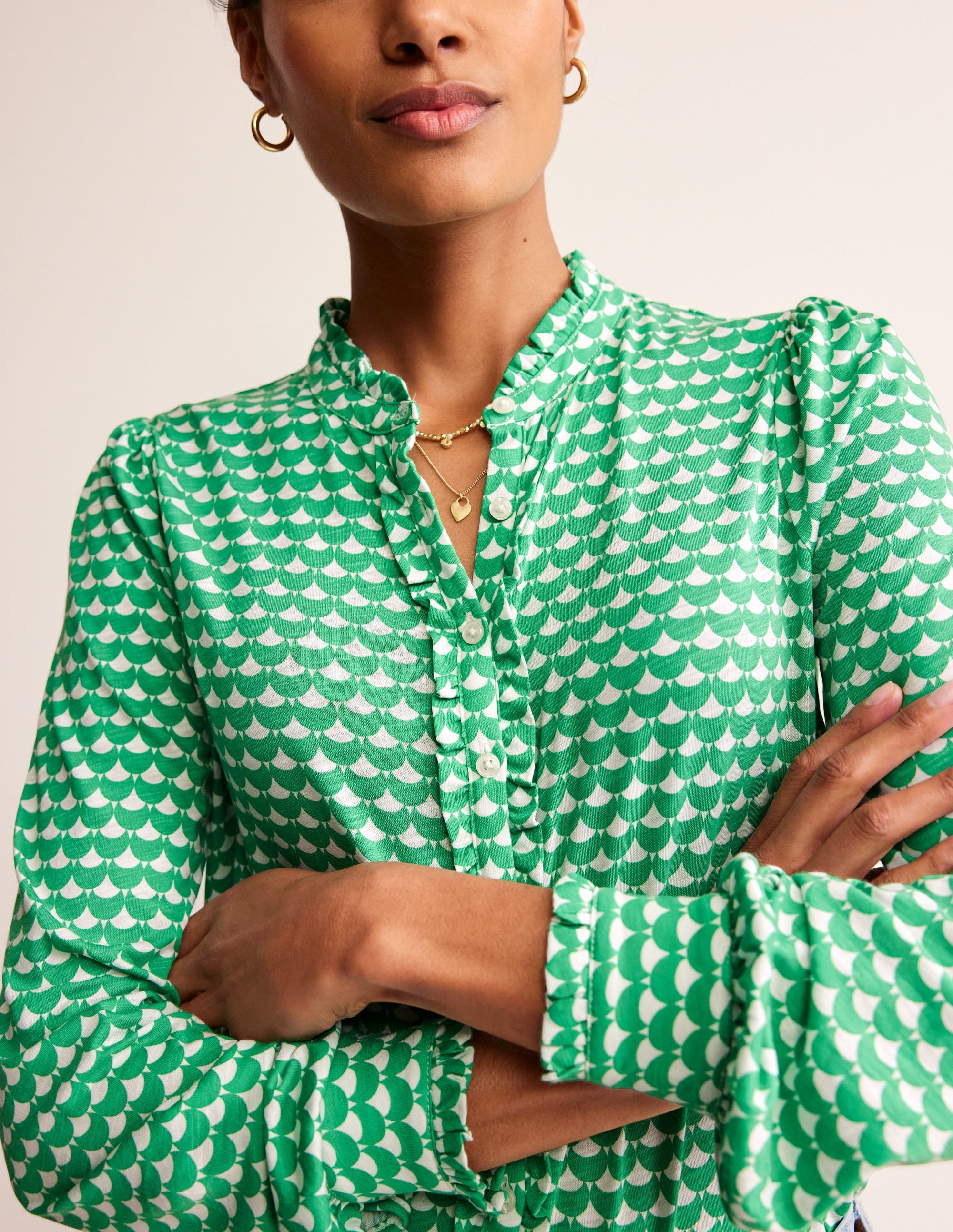 Caroline Jersey Shirt-Ming Green, Crescent Stamp - Image 2