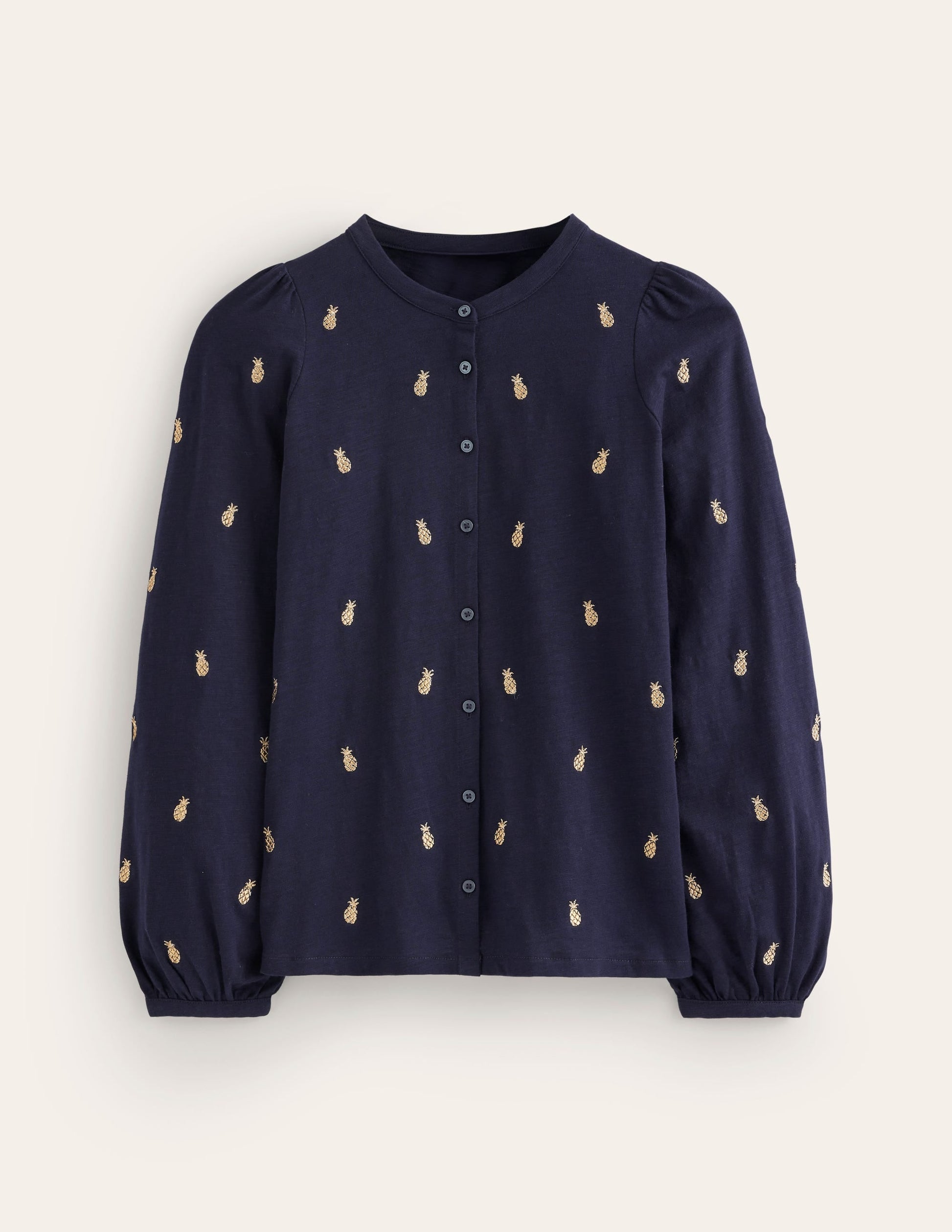 Marina Embroidered Shirt-Navy, Pineapple Embroidery-7