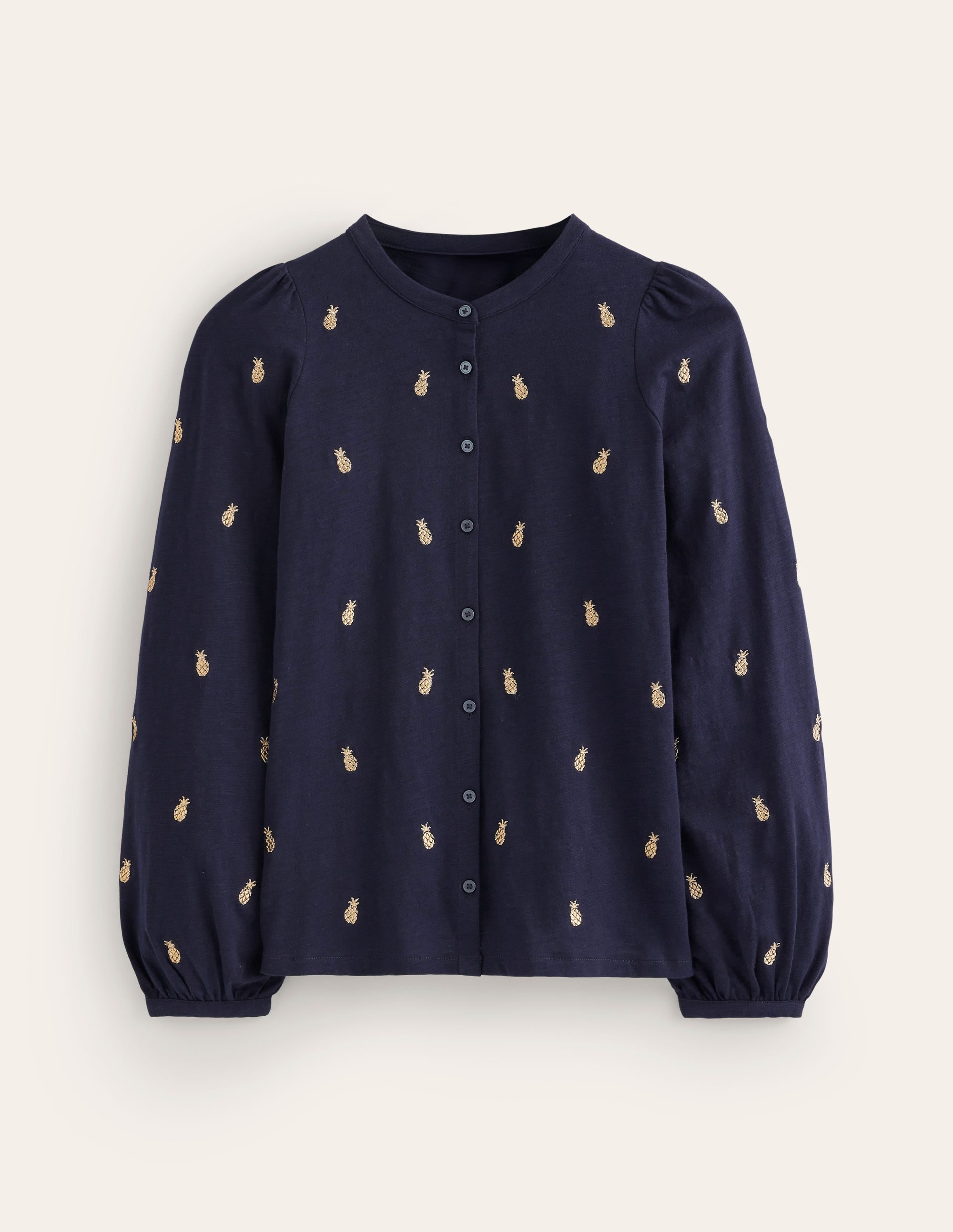 Marina Embroidered Shirt-Navy, Pineapple Embroidery - Image 7
