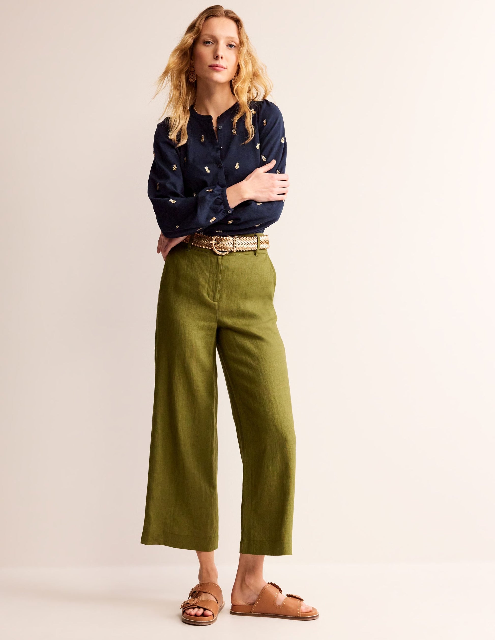 Marina Embroidered Shirt-Navy, Pineapple Embroidery-4