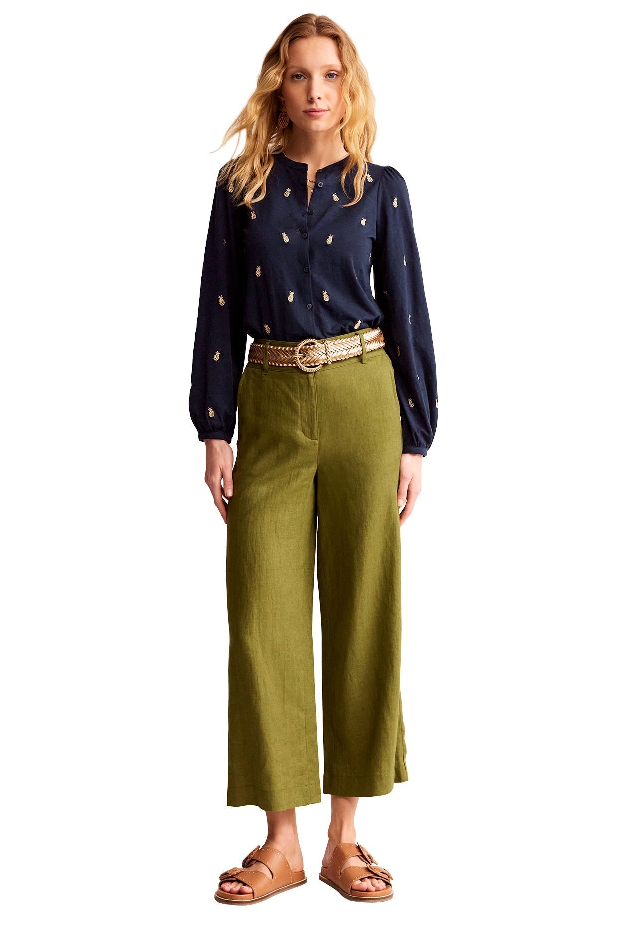 Marina Embroidered Shirt-Navy, Pineapple Embroidery - Image 5