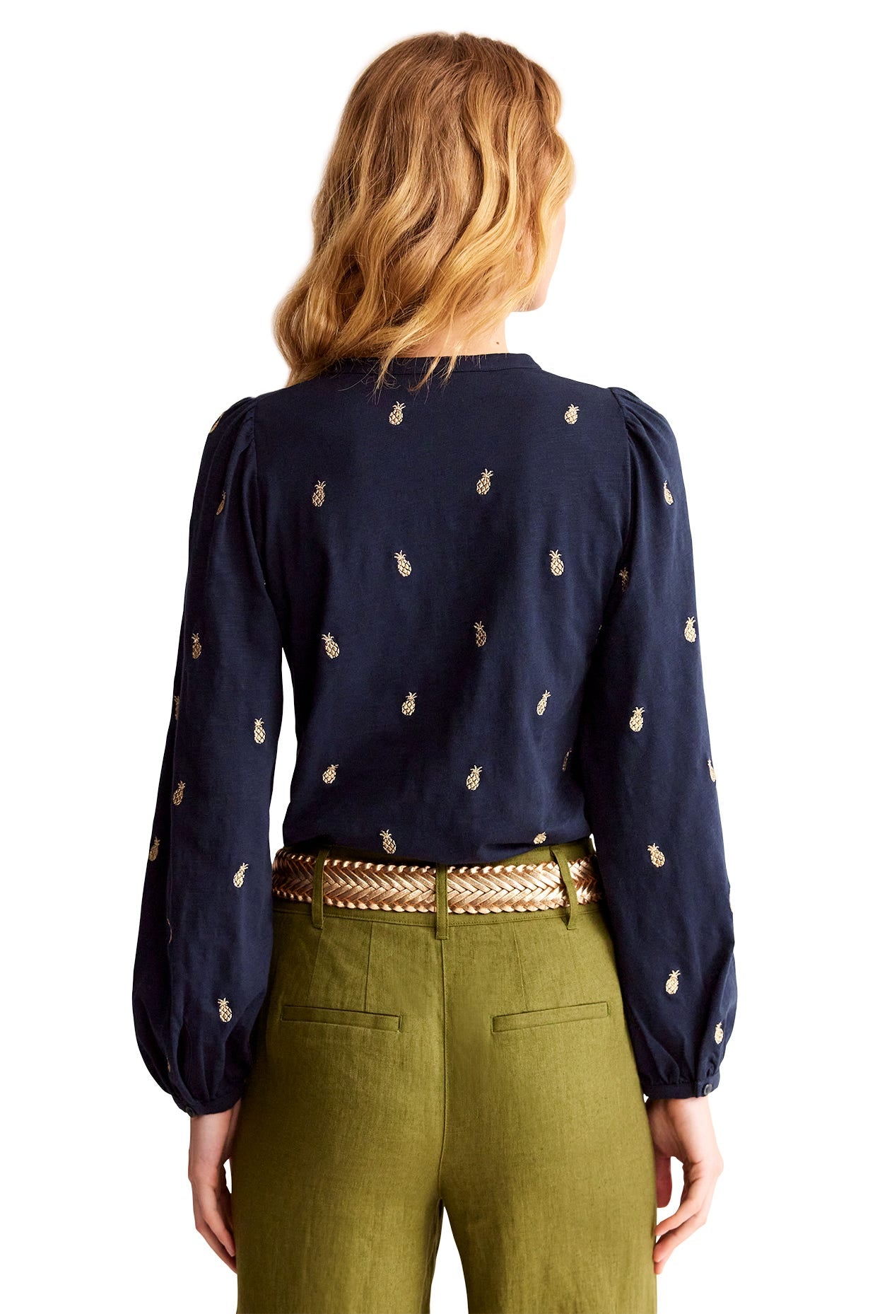 Marina Embroidered Shirt-Navy, Pineapple Embroidery-6