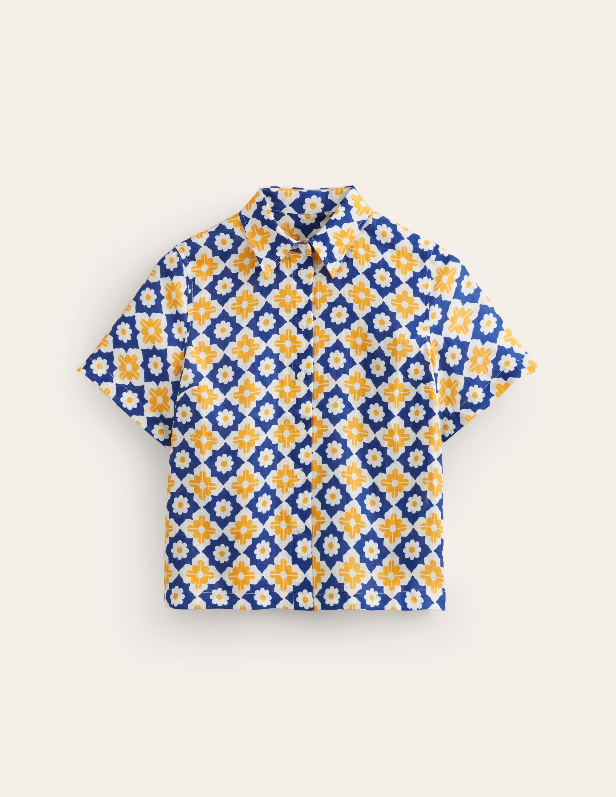 Hazel Short Sleeve Linen Shirt-Surf The Web, Geometric Stamp - Image 5