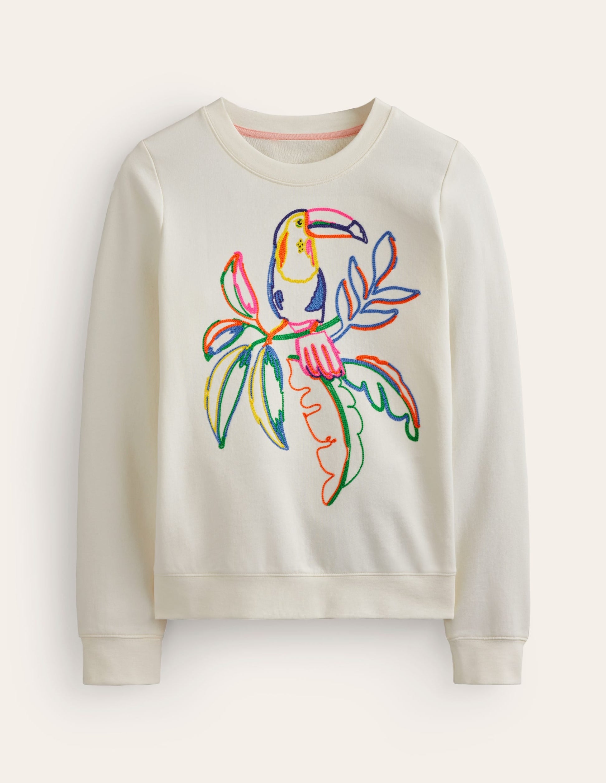 Hannah Embroidered Sweatshirt-Ivory, Embroidered Toucan-5