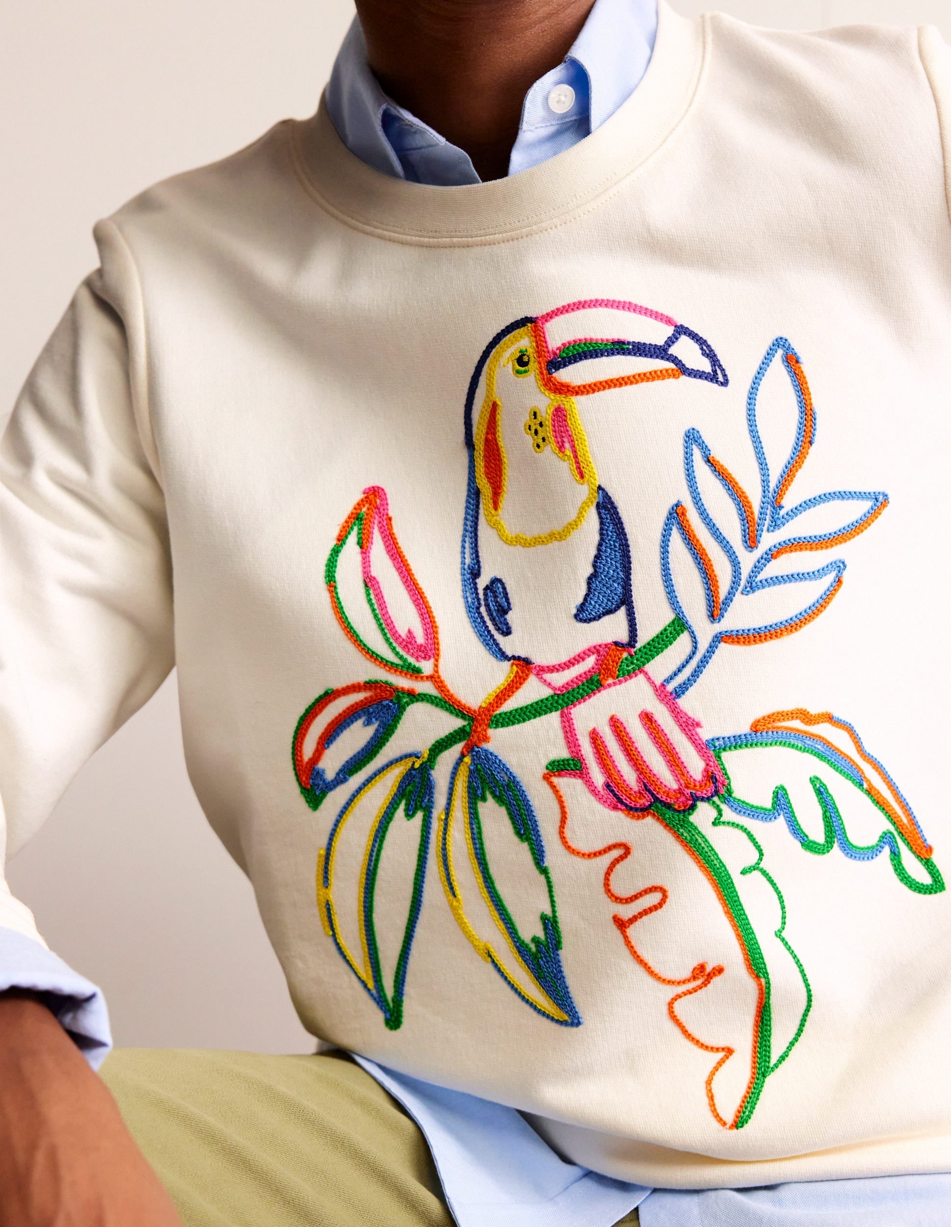 Hannah Embroidered Sweatshirt-Ivory, Embroidered Toucan - Image 2