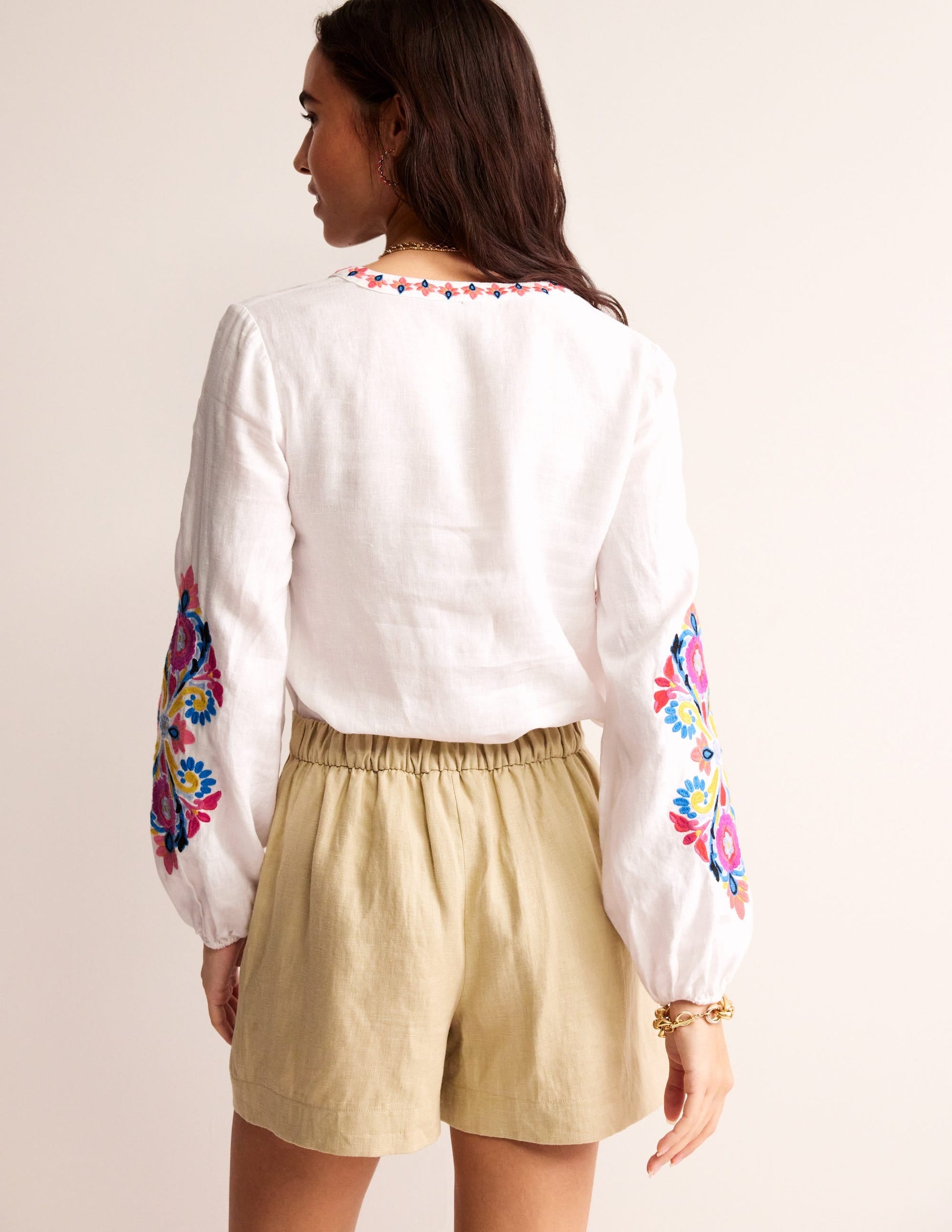 Bonnie Linen Top-White, Multi Floral-3