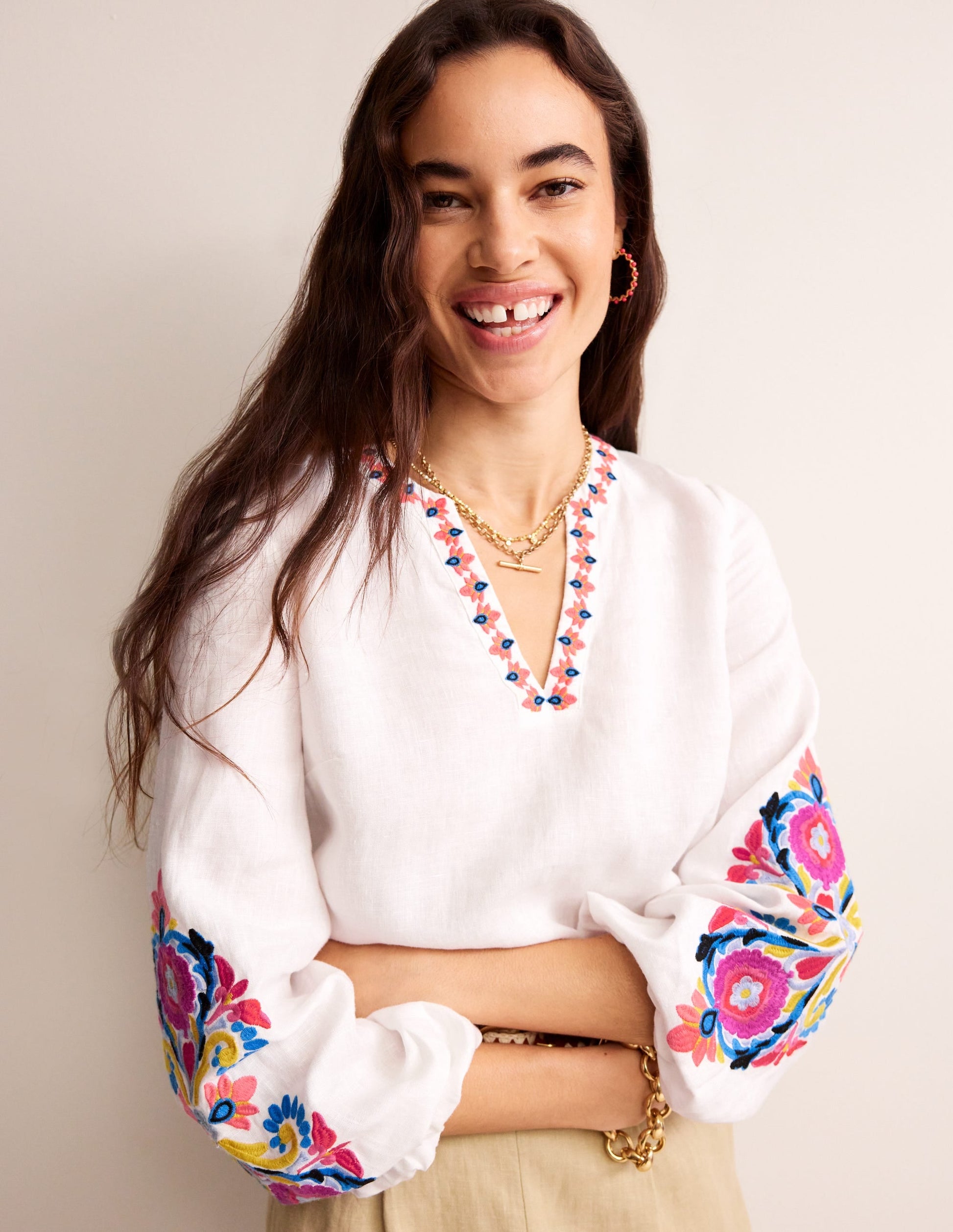 Bonnie Linen Top-White, Multi Floral-4