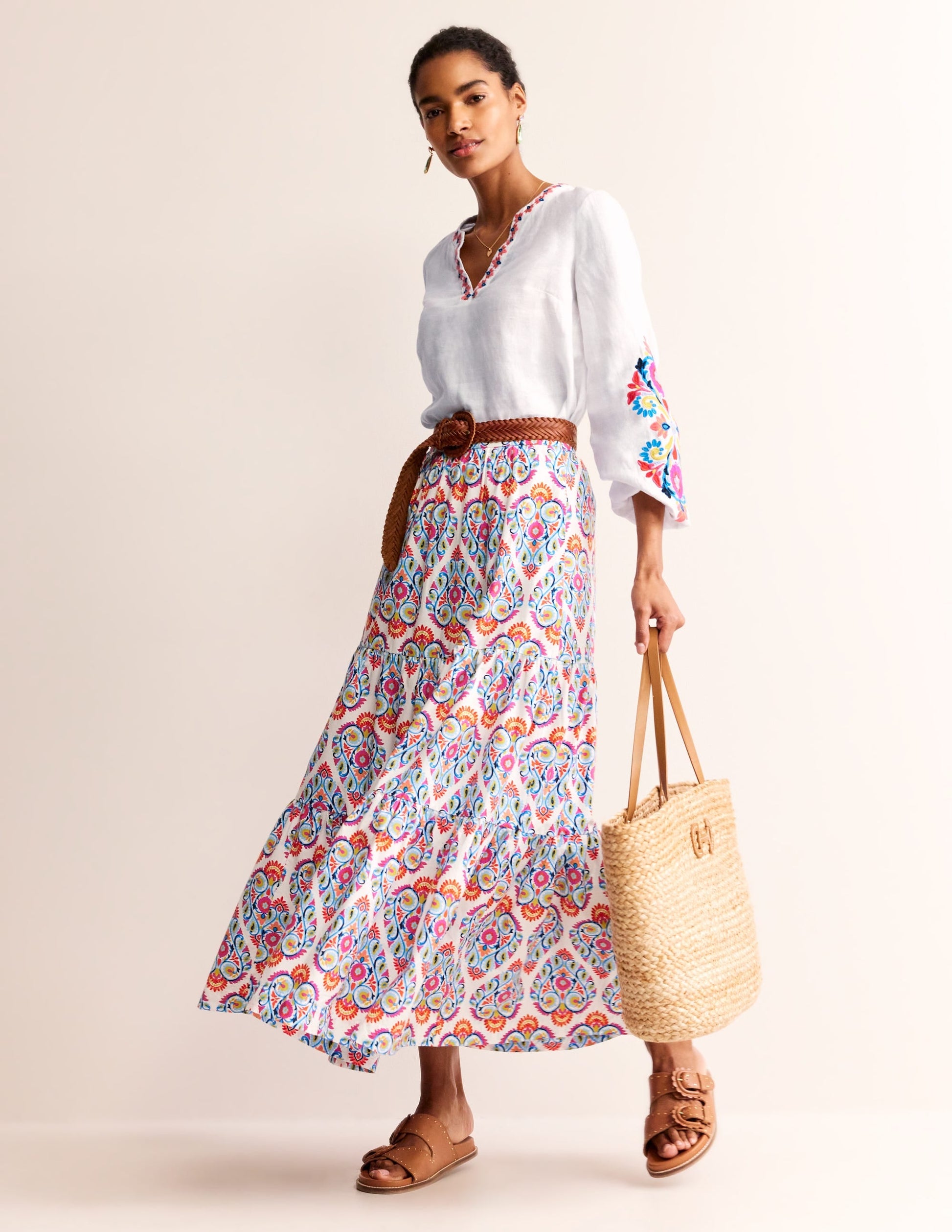 Bonnie Linen Top-White, Multi Floral-5