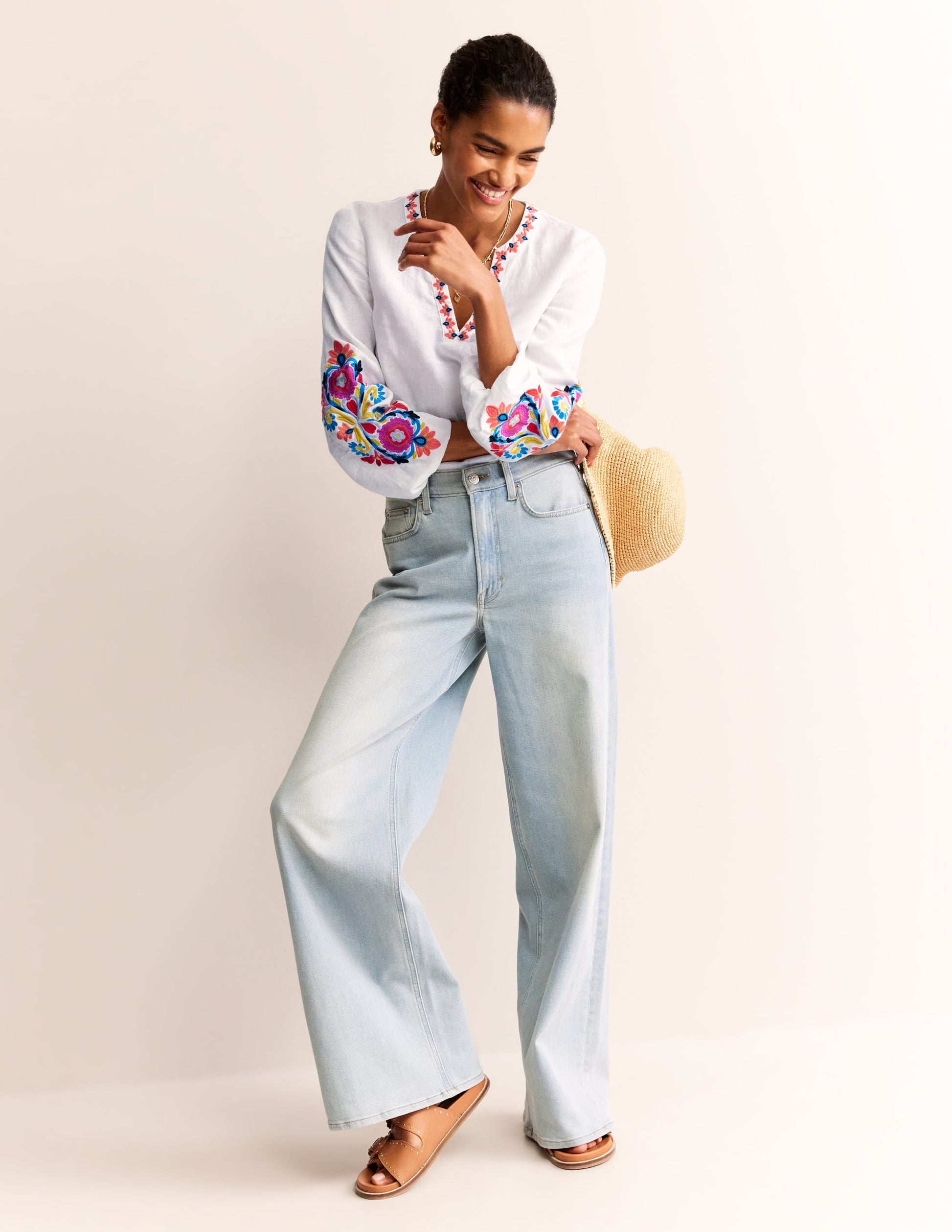 Bonnie Linen Top-White, Multi Floral-6