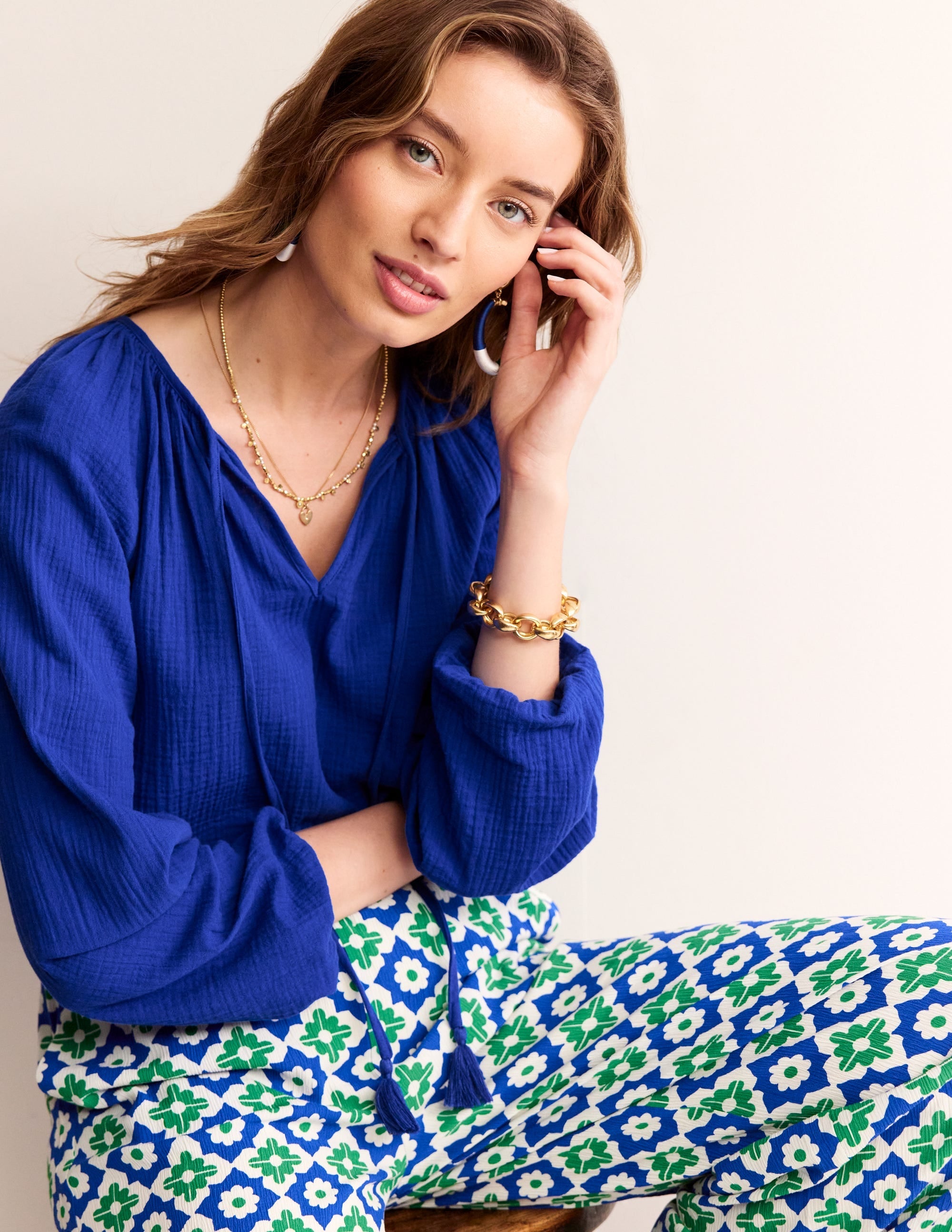 Doublecloth Blouson Sleeve Top-Surf the Web - Image 1