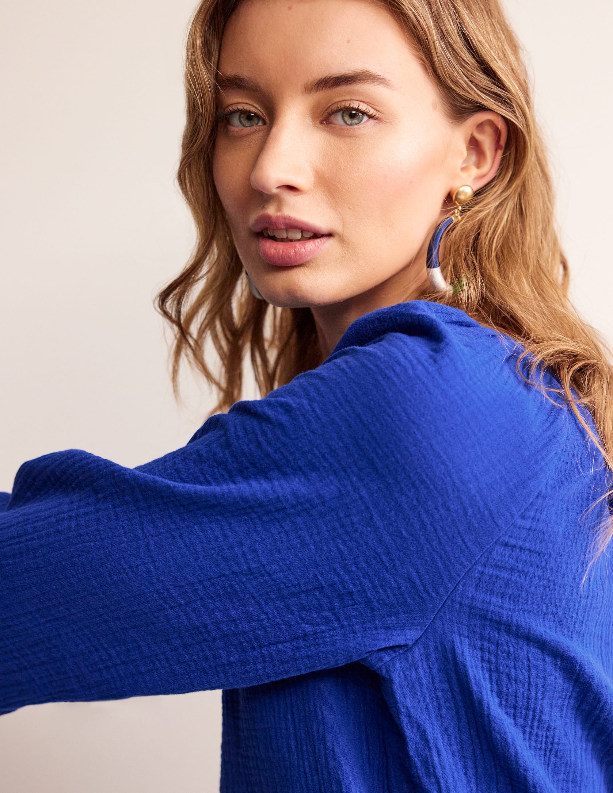 Doublecloth Blouson Sleeve Top-Surf the Web - Image 2