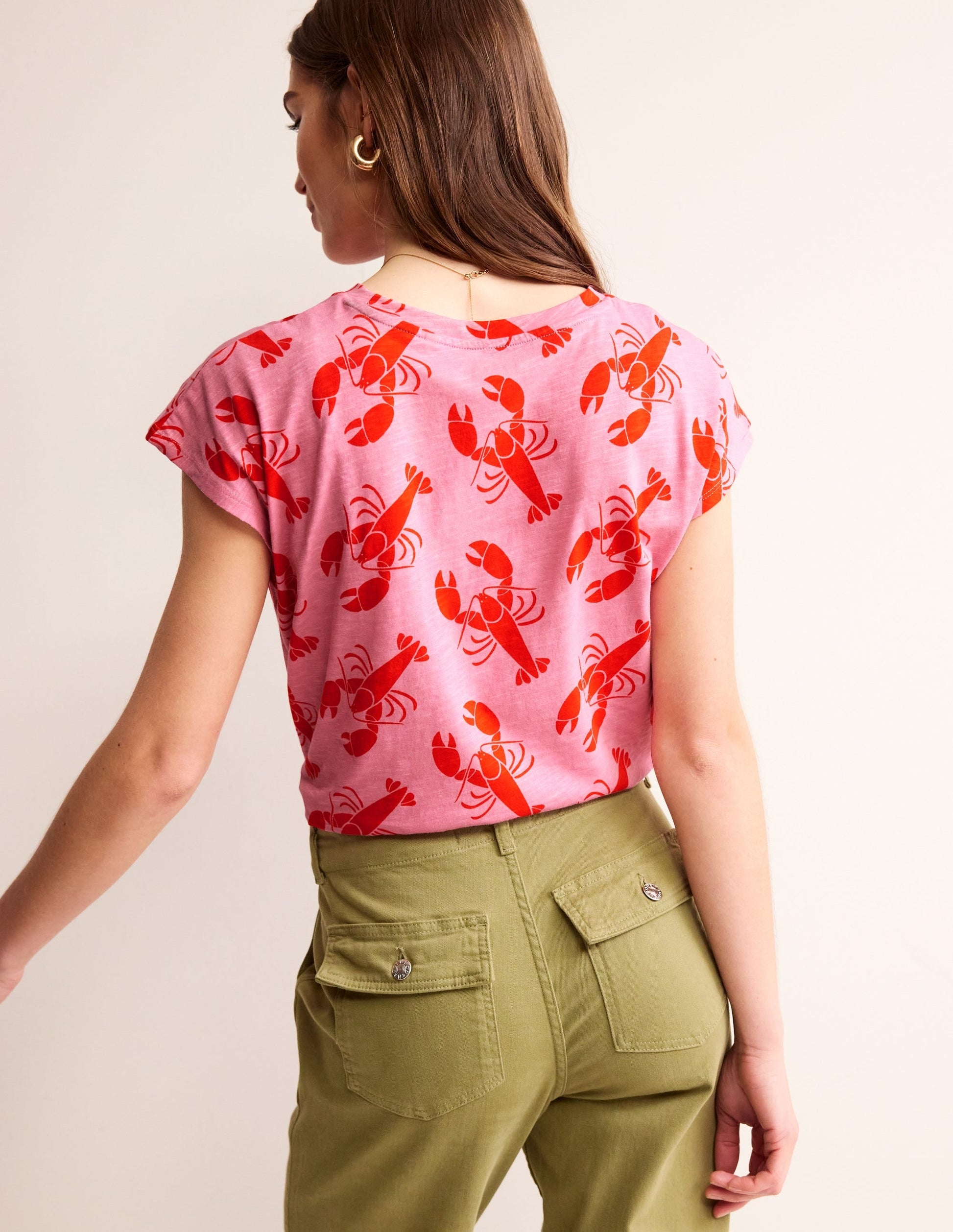 Louisa Printed Slub T-Shirt-Cashmere Rose, Lobster Small-3