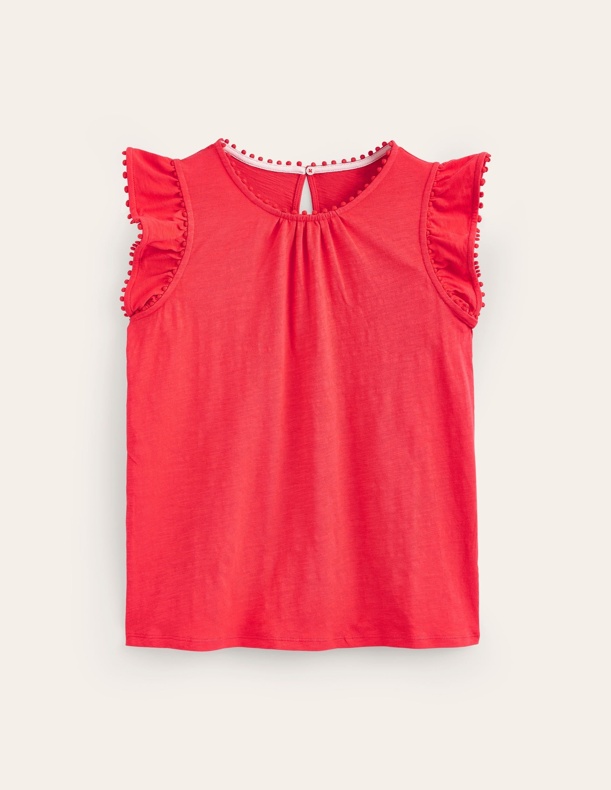 Pom Trim Ruffle Sleeve Top-Hibiscus - Image 5