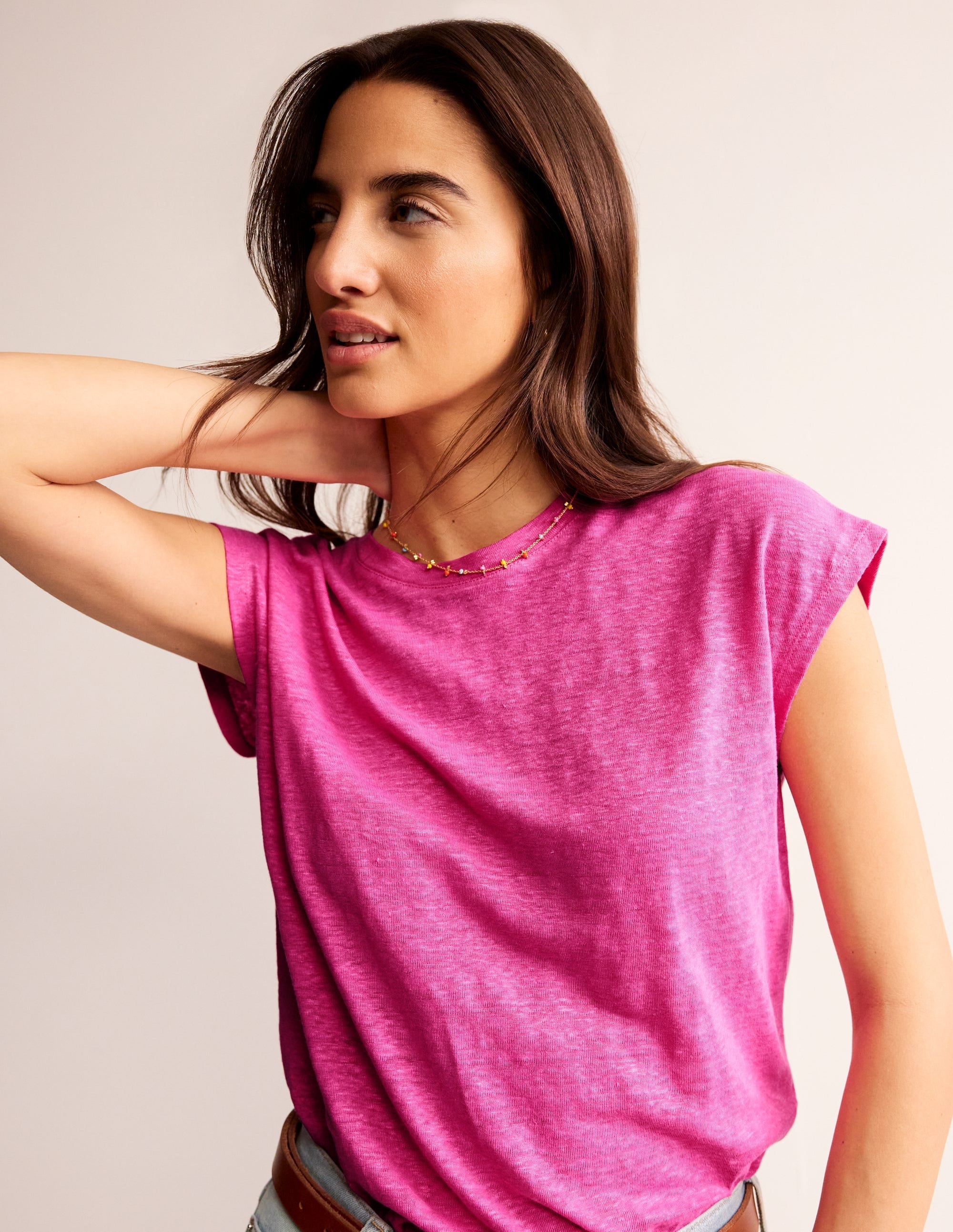 Louisa Crew Neck Linen T-shirt-Sangria Sunset - Image 1